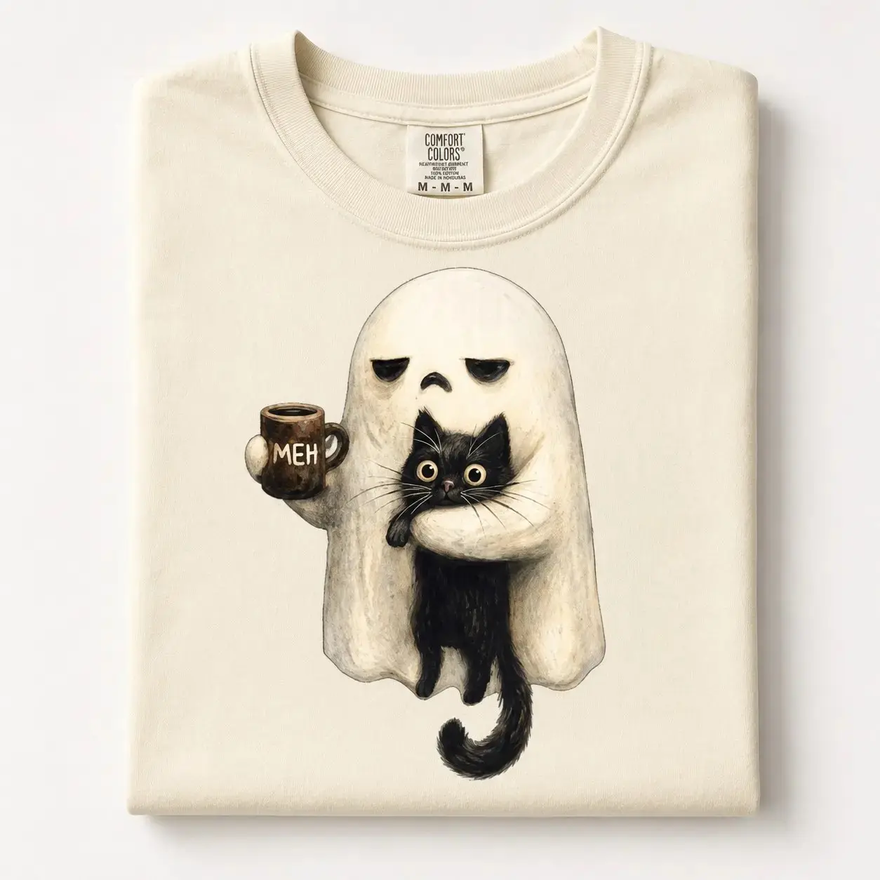 Comfort Colors Ghost Cat Crewneck Sweatshirt, Spooky Black Cat Halloween Graphic Top, Funny Introvert Coffee Lover Cat Mom Gift - photo 4