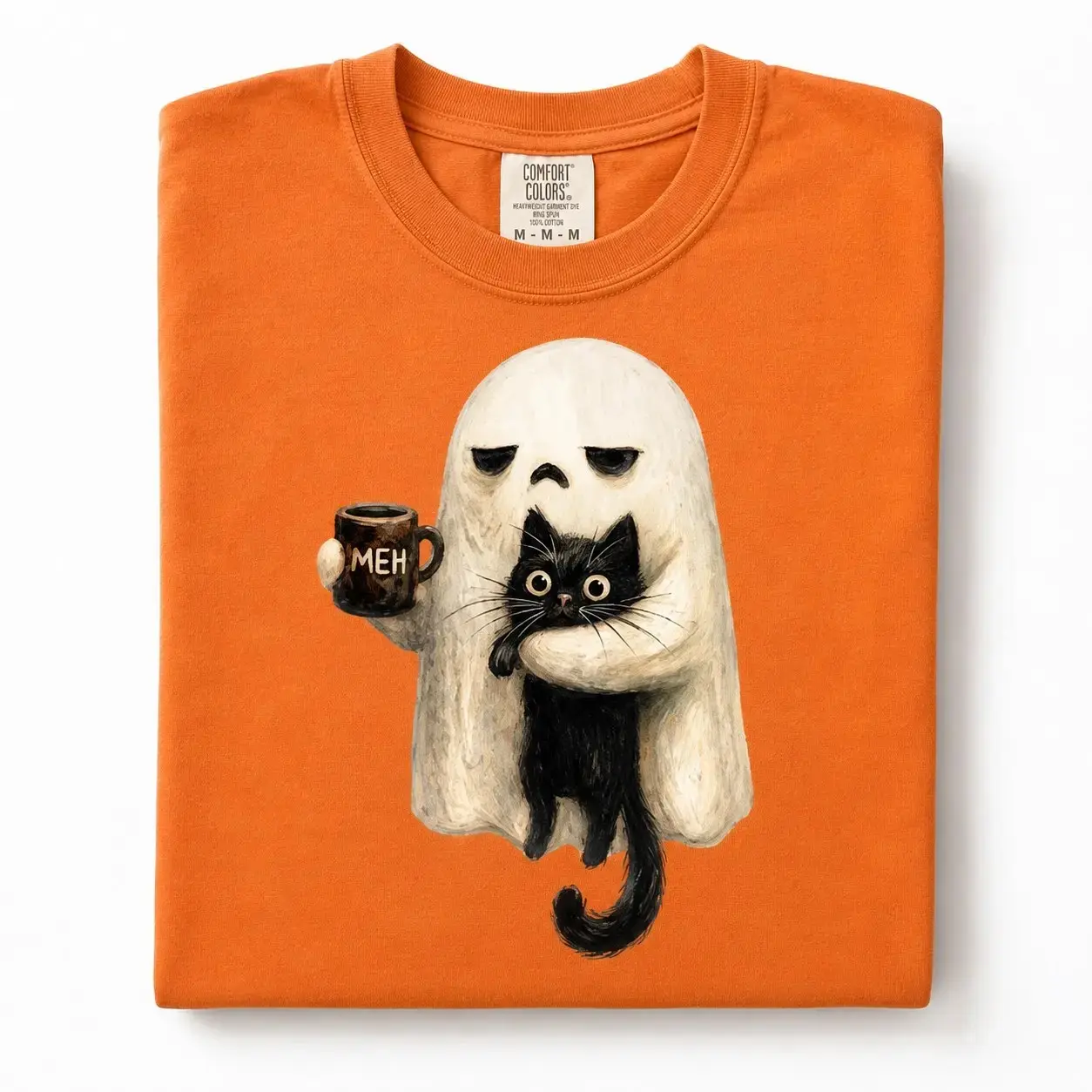 Comfort Colors Ghost Cat Crewneck Sweatshirt, Spooky Black Cat Halloween Graphic Top, Funny Introvert Coffee Lover Cat Mom Gift - photo 5