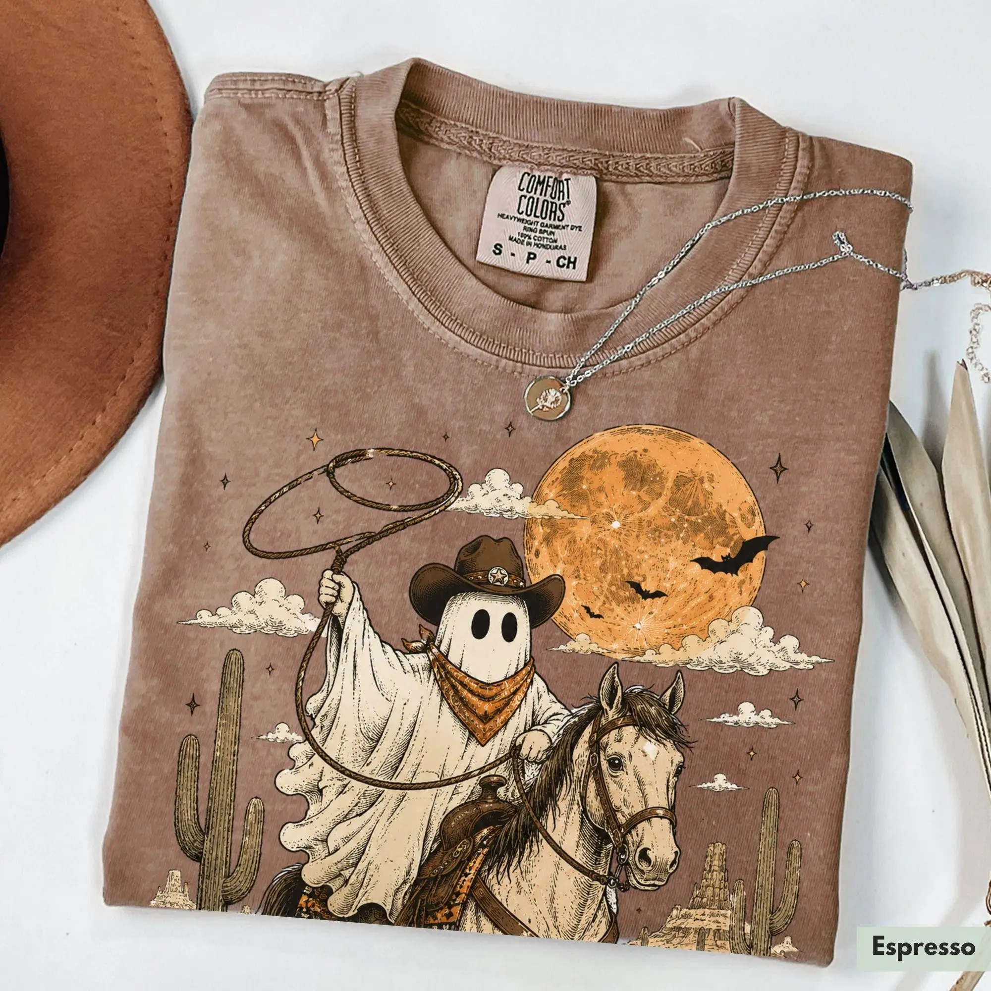 Comfort Colors Ghost Cowboy Halloween Sweatshirt, Western Stay Spooky Riding Horse Fall Crewneck - photo 3