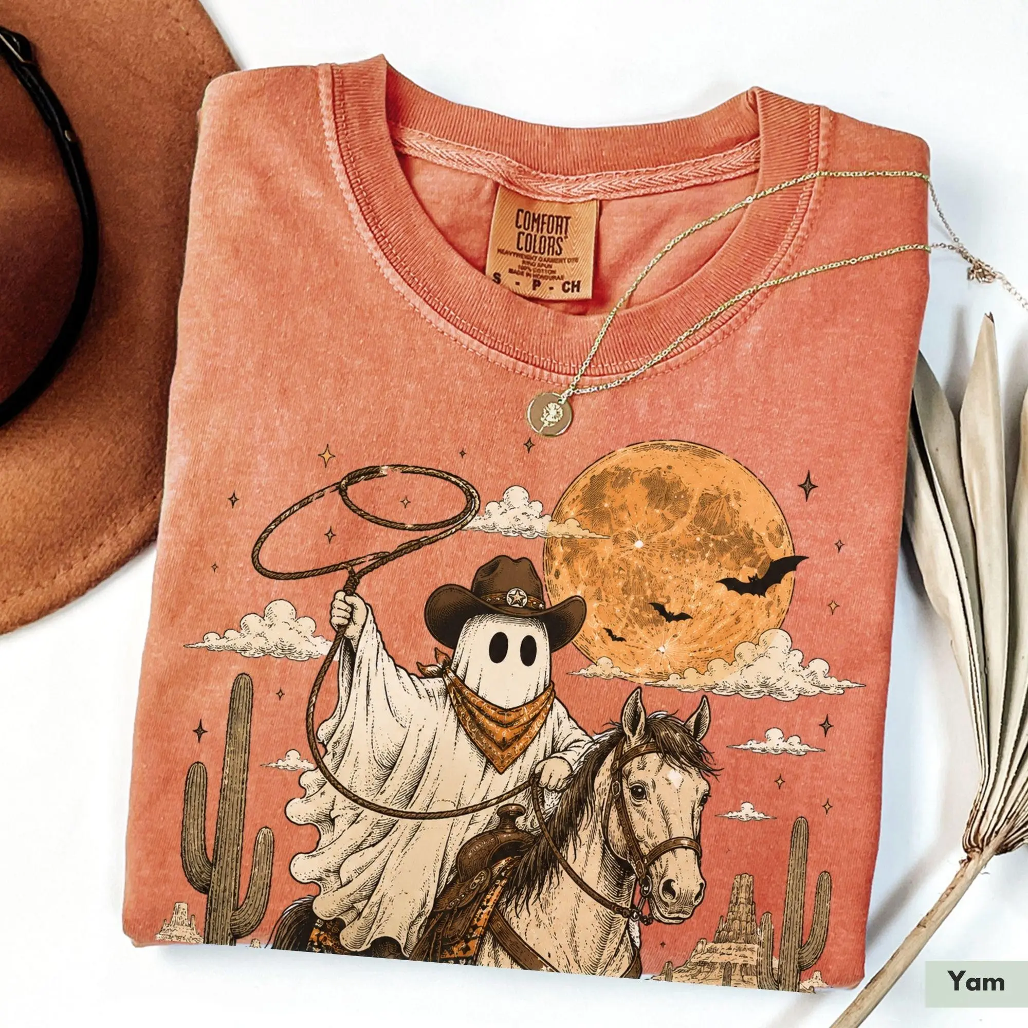 Comfort Colors Ghost Cowboy Halloween Sweatshirt, Western Stay Spooky Riding Horse Fall Crewneck - photo 5
