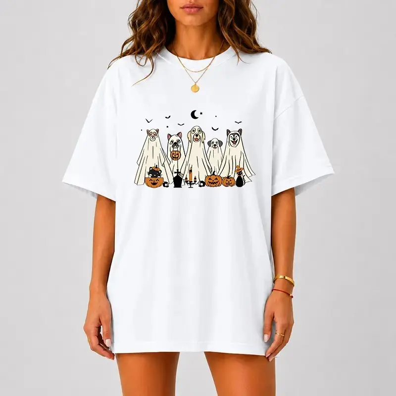 Comfort Colors Ghost Dog Halloween Shirt, Cute Lover Tee, Spooky Puppy Graphic Pet Fall Womens Gift Top - photo 2