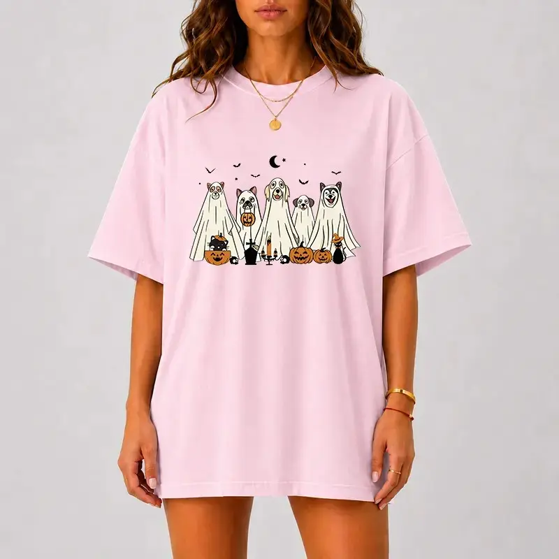Comfort Colors Ghost Dog Halloween Shirt, Cute Lover Tee, Spooky Puppy Graphic Pet Fall Womens Gift Top - photo 3