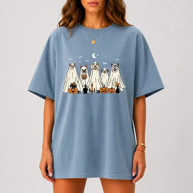 Comfort Colors Ghost Dog Halloween Shirt, Cute Lover Tee, Spooky Puppy Graphic Pet Fall Womens Gift Top - photo 5