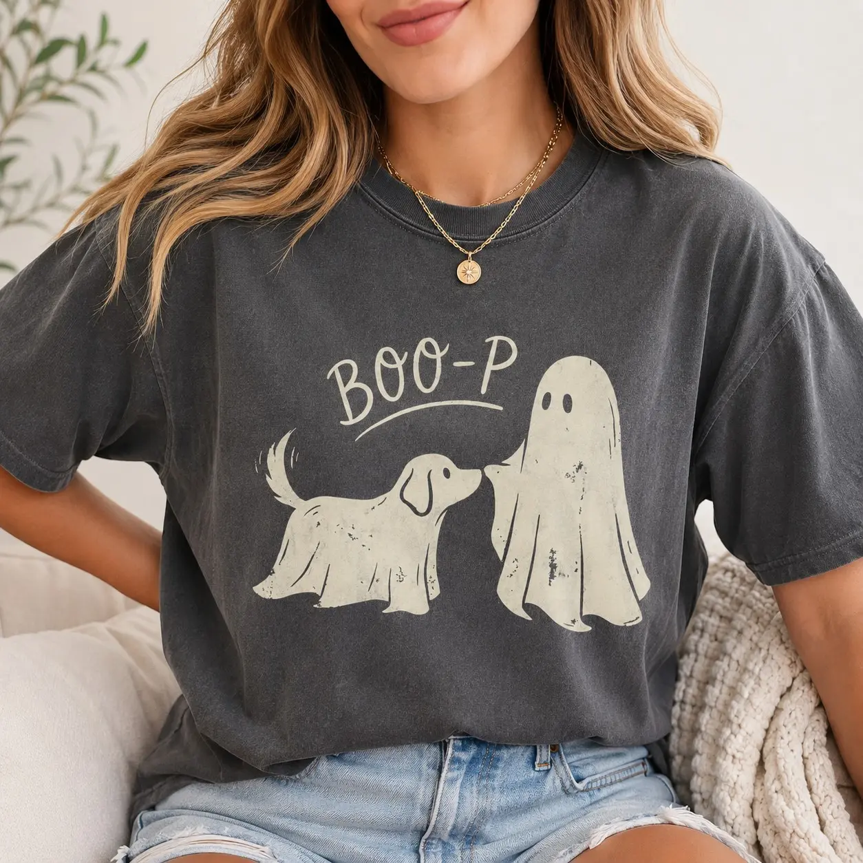Comfort Colors Ghost Dog Nose Boo-P Shirt, Cute Spooky Halloween Party October Autumn Pet Mom Gift Tee - photo 2