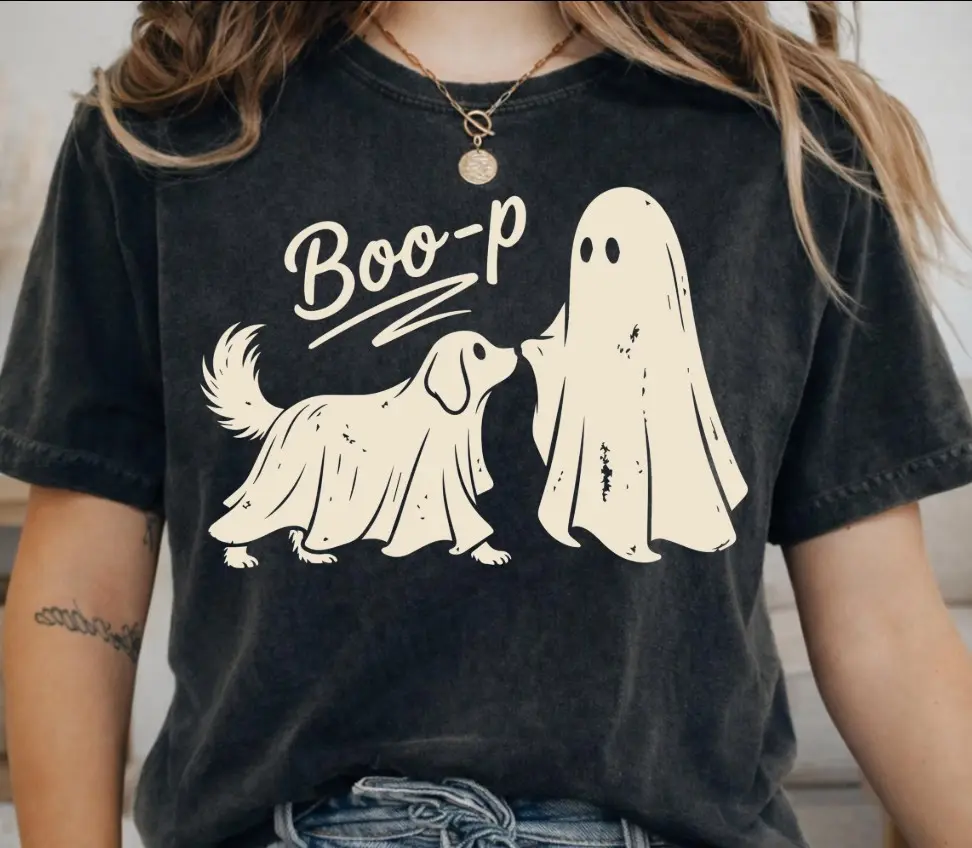 Comfort Colors Ghost Golden Retriever Shirt, Funny Boo Dog Mom Halloween Spooky Season Graphic Tee