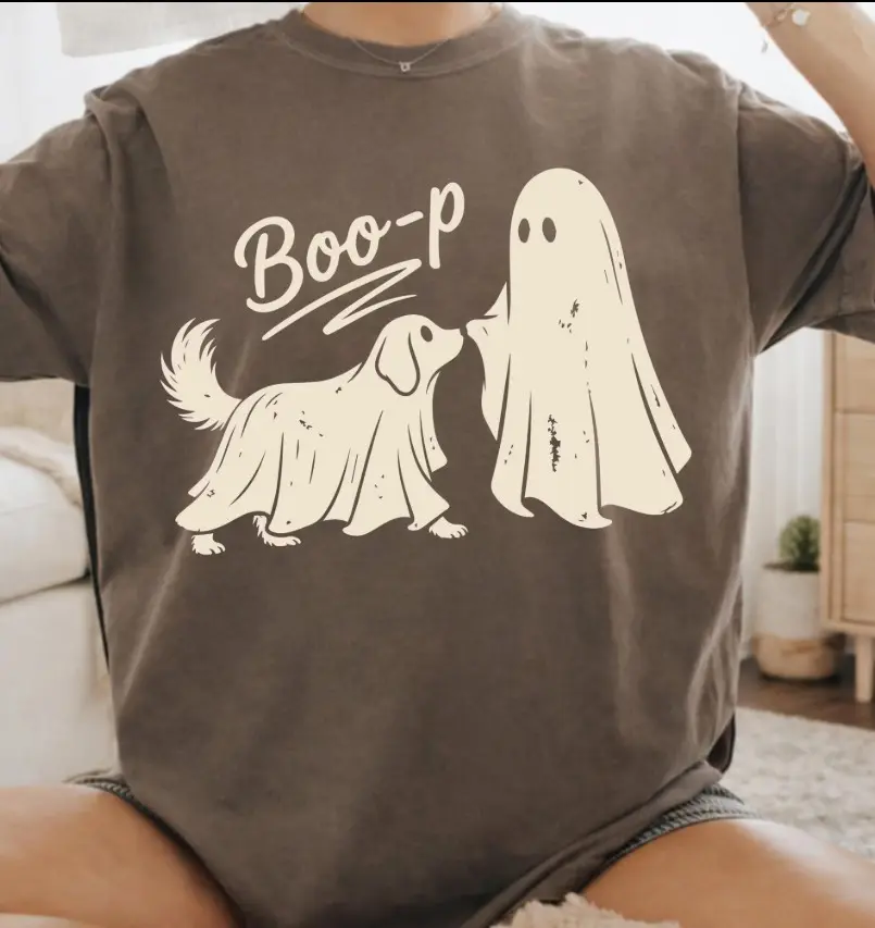 Comfort Colors Ghost Golden Retriever Shirt, Funny Boo Dog Mom Halloween Spooky Season Graphic Tee - photo 3