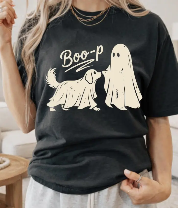 Comfort Colors Ghost Golden Retriever Shirt, Funny Boo Dog Mom Halloween Spooky Season Graphic Tee - photo 4