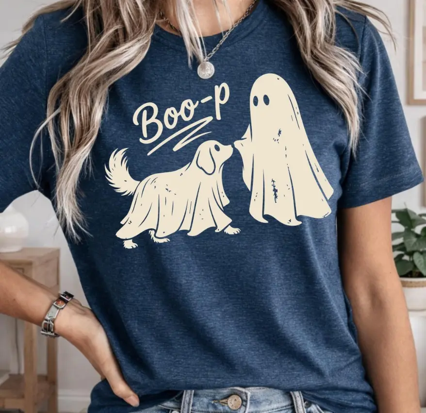 Comfort Colors Ghost Golden Retriever Shirt, Funny Boo Dog Mom Halloween Spooky Season Graphic Tee - photo 5