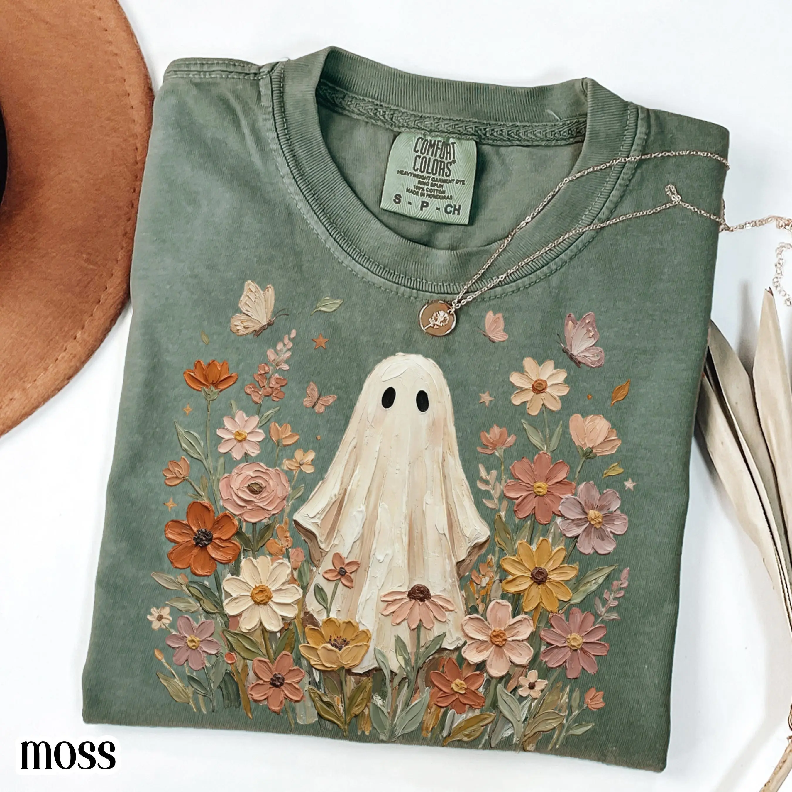Comfort Colors Ghost Fall Shirt, Floral Boho Cozy Pumpkin Tee, Vintage Autumn Flowers Thanksgiving Lover Gift - photo 4