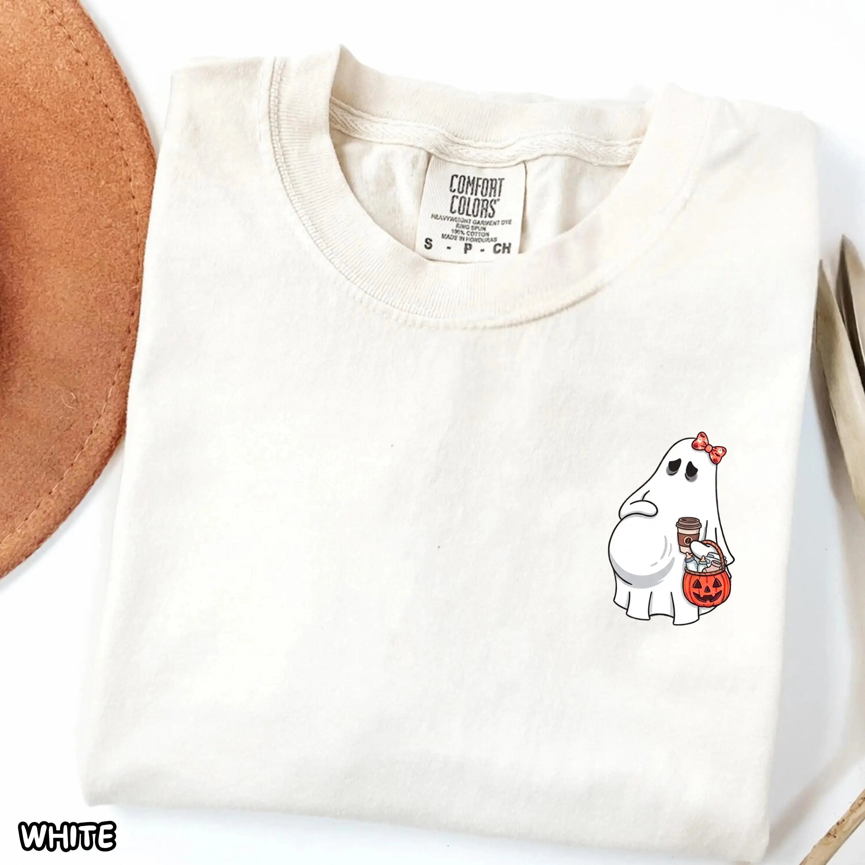 Comfort Colors Ghost Halloween Shirt, Cute Funny Spooky Season Mom Fall Graphic Tee for Women
