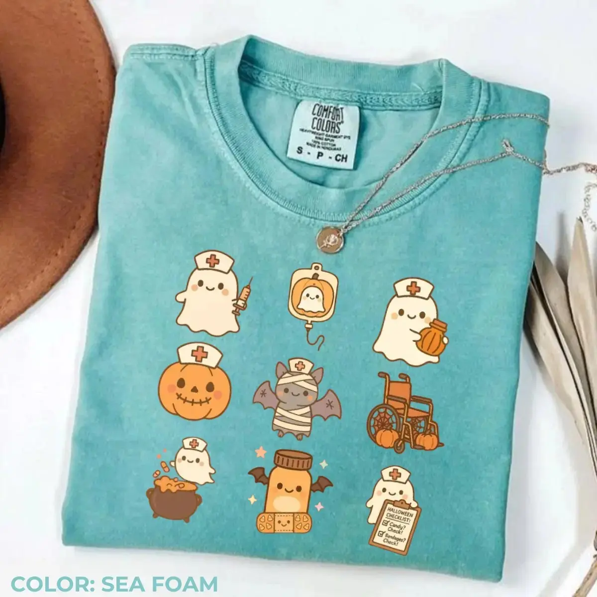 Comfort Colors Ghost Nurse Halloween Shirt, Spooky Boo Graphic Tee, School NICU Nursing Gift Top