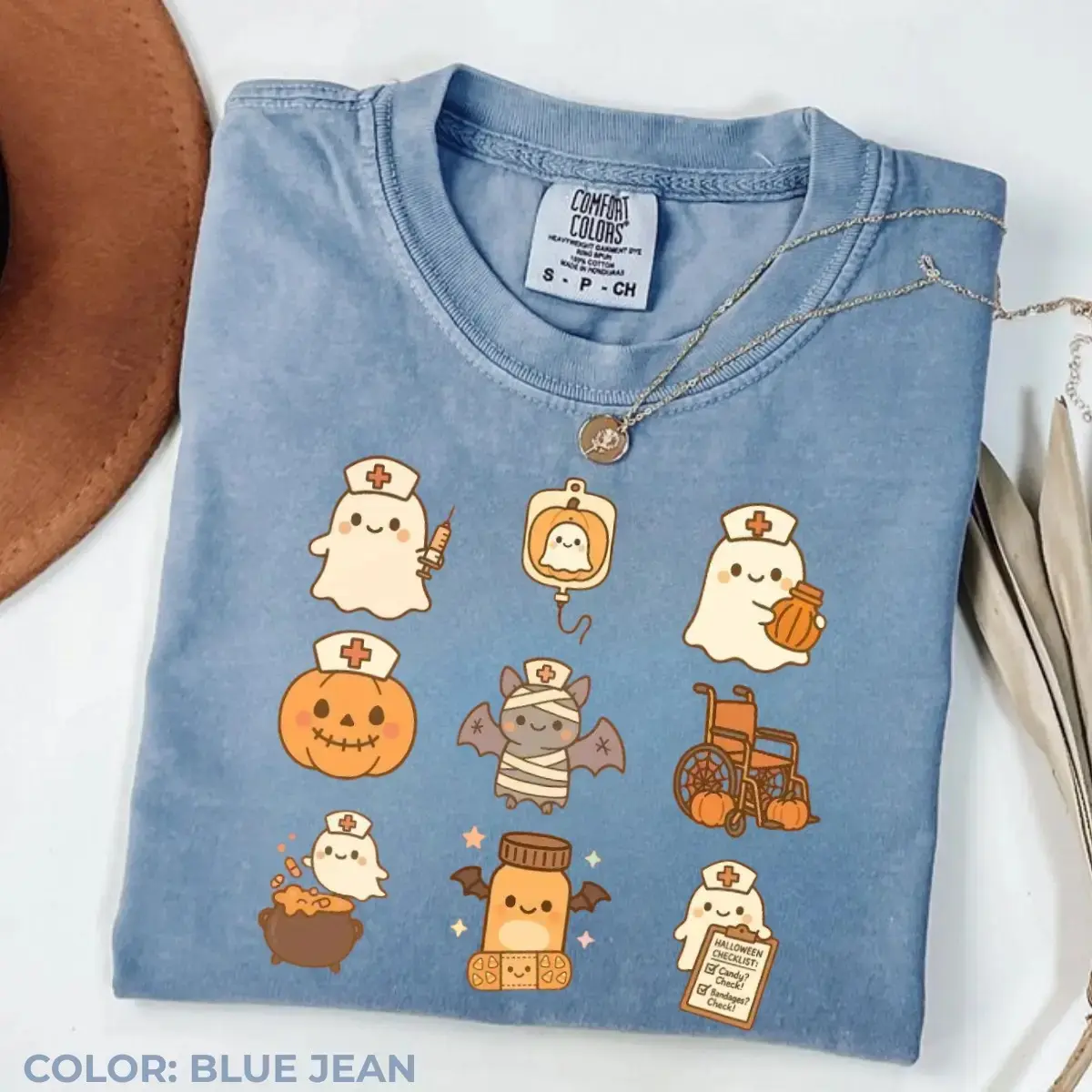 Comfort Colors Ghost Nurse Halloween Shirt, Spooky Boo Graphic Tee, School NICU Nursing Gift Top - photo 2