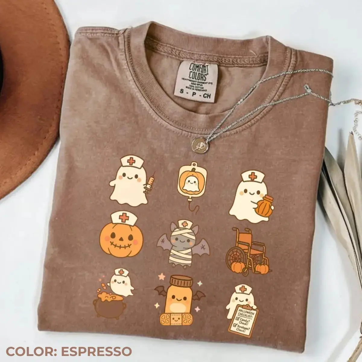 Comfort Colors Ghost Nurse Halloween Shirt, Spooky Boo Graphic Tee, School NICU Nursing Gift Top - photo 4