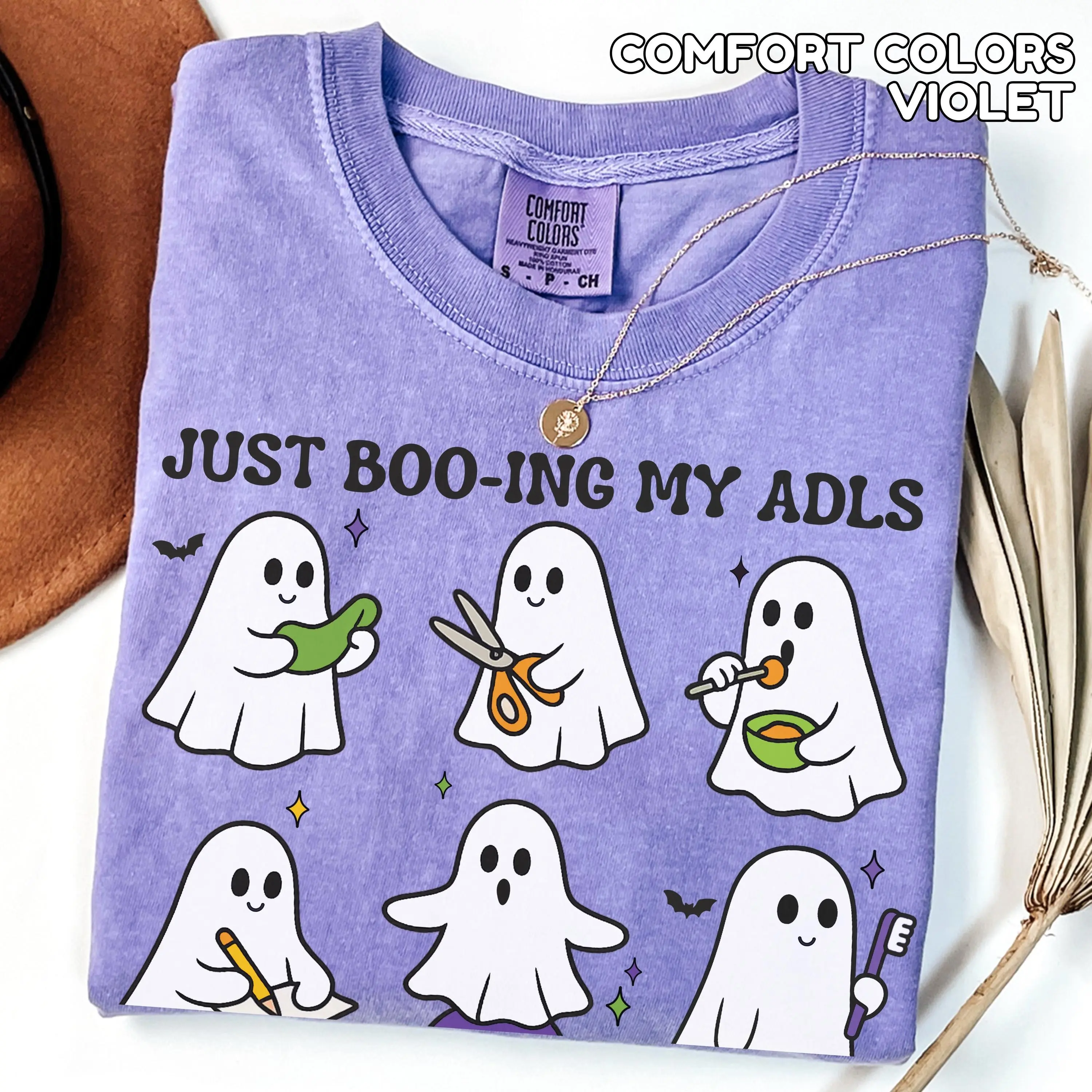 Comfort Colors Ghost Occupational Therapy Shirt, Spooky Halloween OT Graphic Tee, Fall Therapist Gift - photo 4