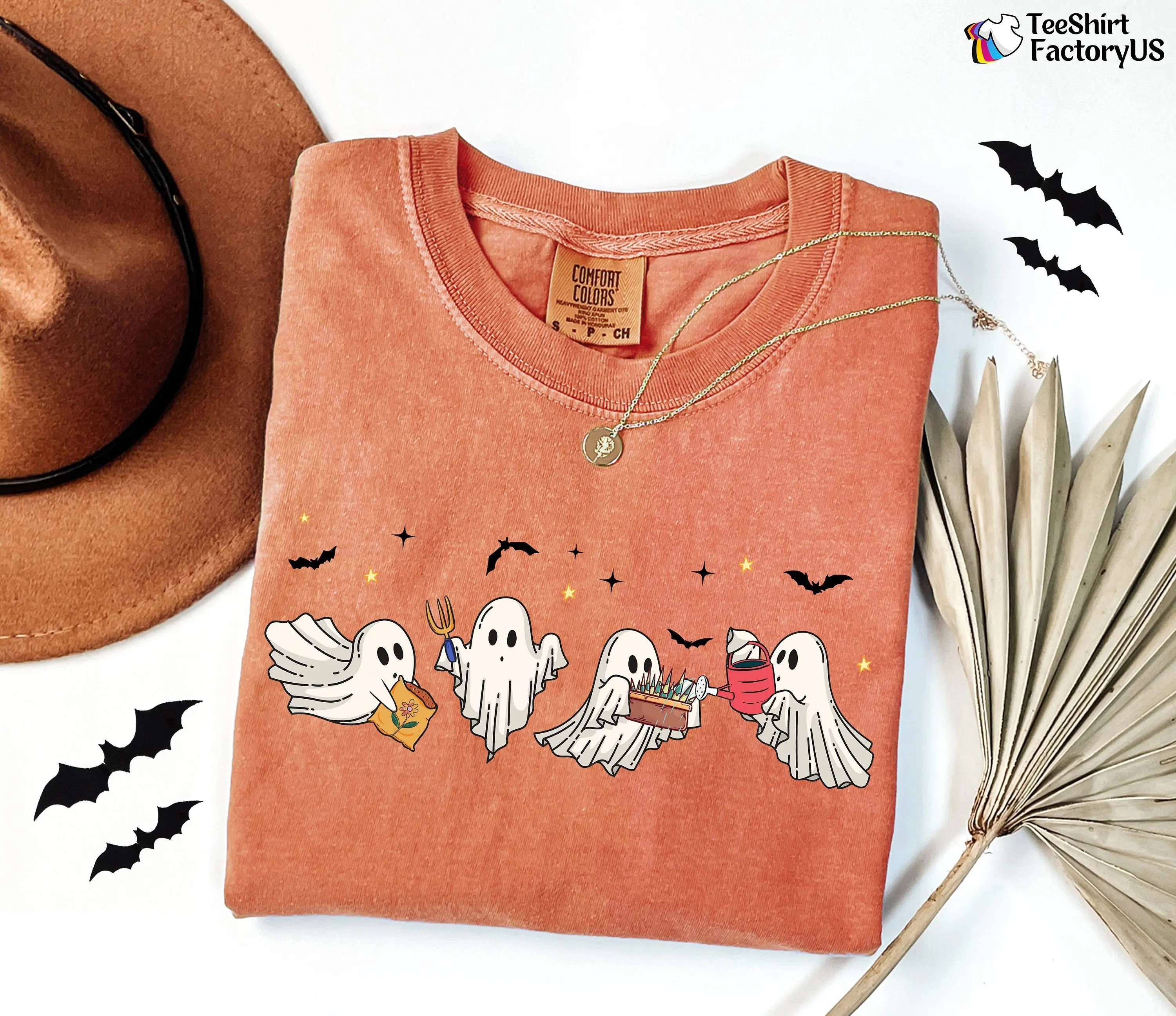 Comfort Colors Ghost Plant Lady Shirt, Halloween Spooky Season Graphic Tee, Gardening Lover Gift