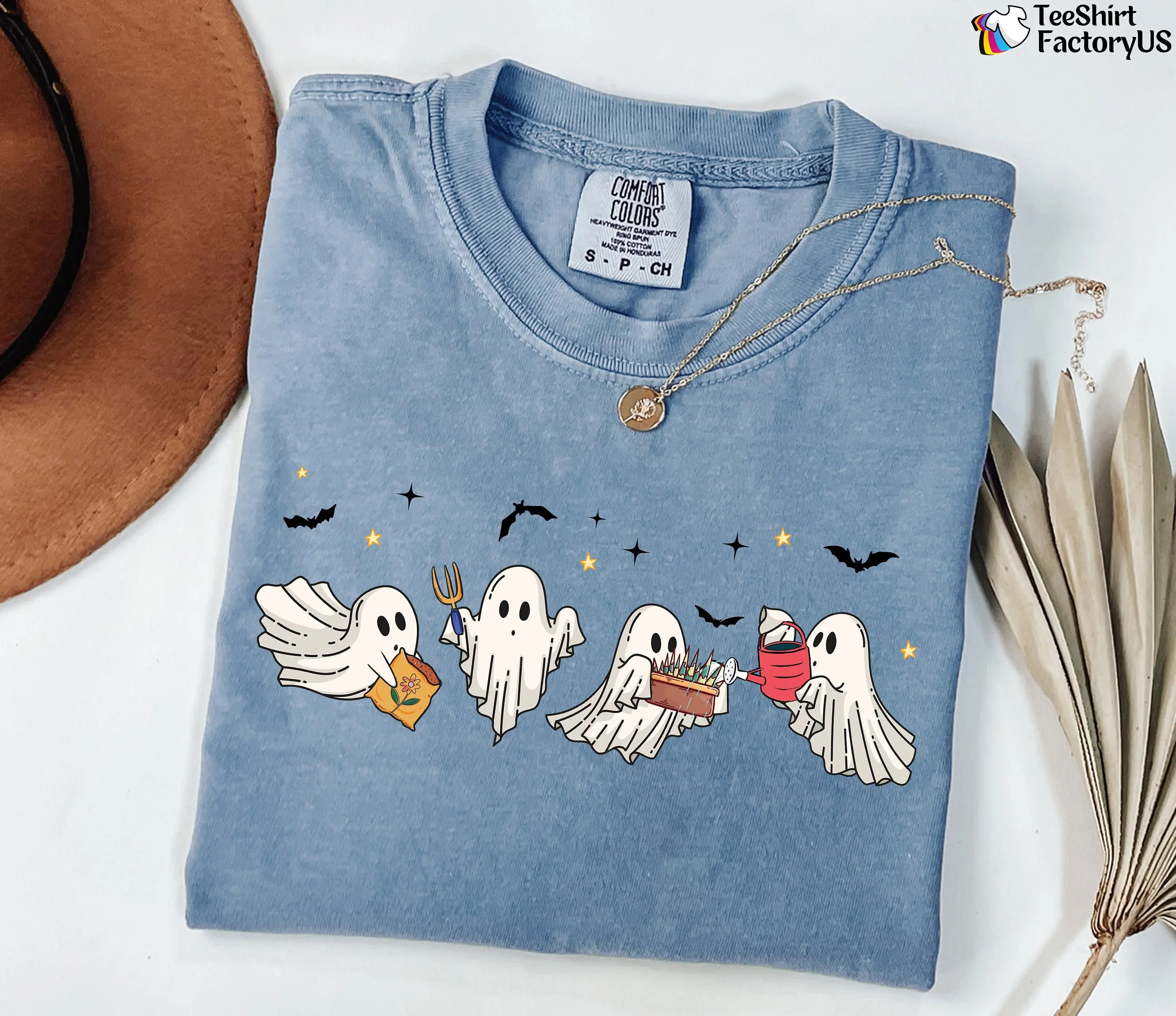 Comfort Colors Ghost Plant Lady Shirt, Halloween Spooky Season Graphic Tee, Gardening Lover Gift - photo 2