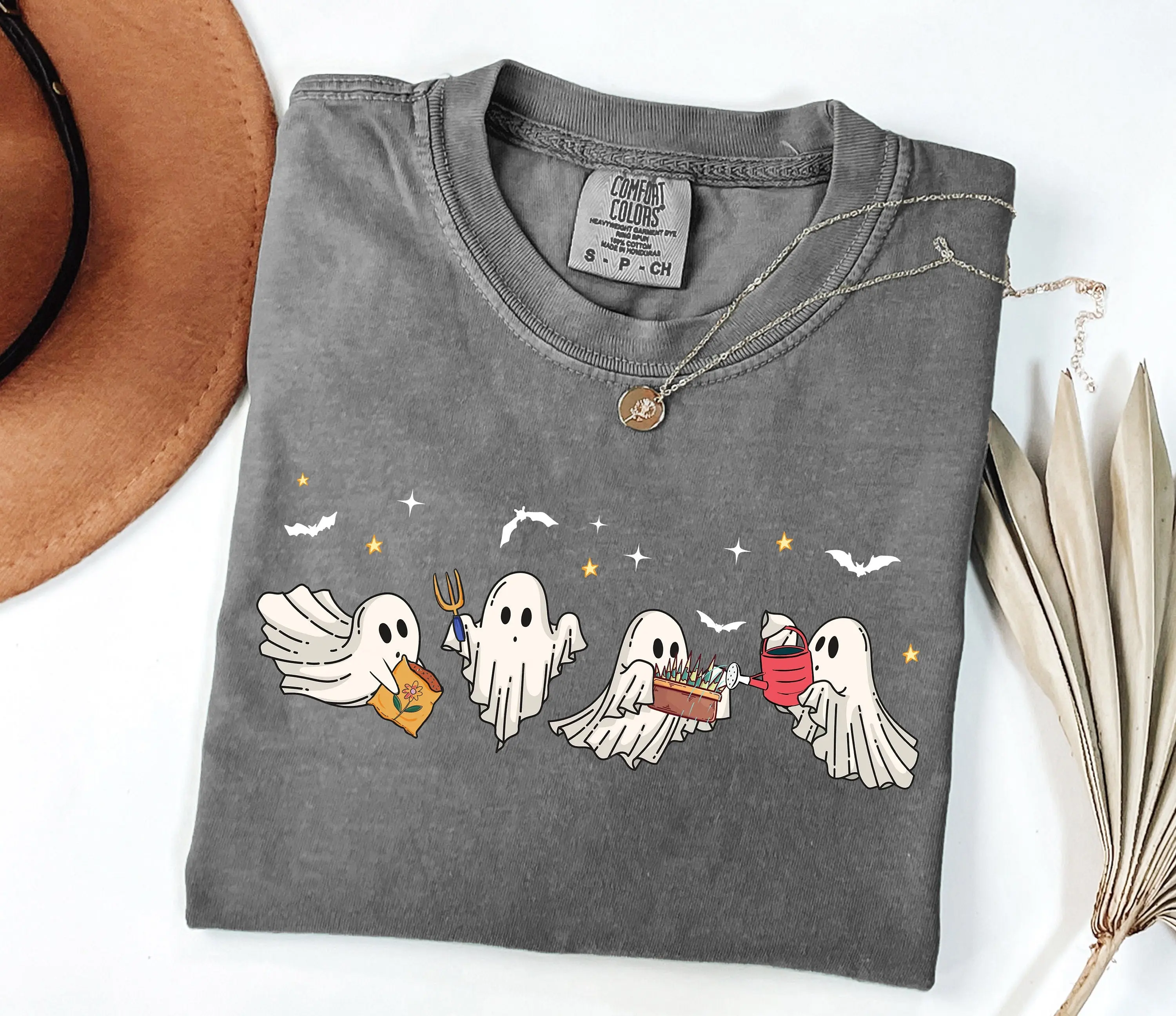 Comfort Colors Ghost Plant Lady Shirt, Halloween Spooky Season Graphic Tee, Gardening Lover Gift - photo 3