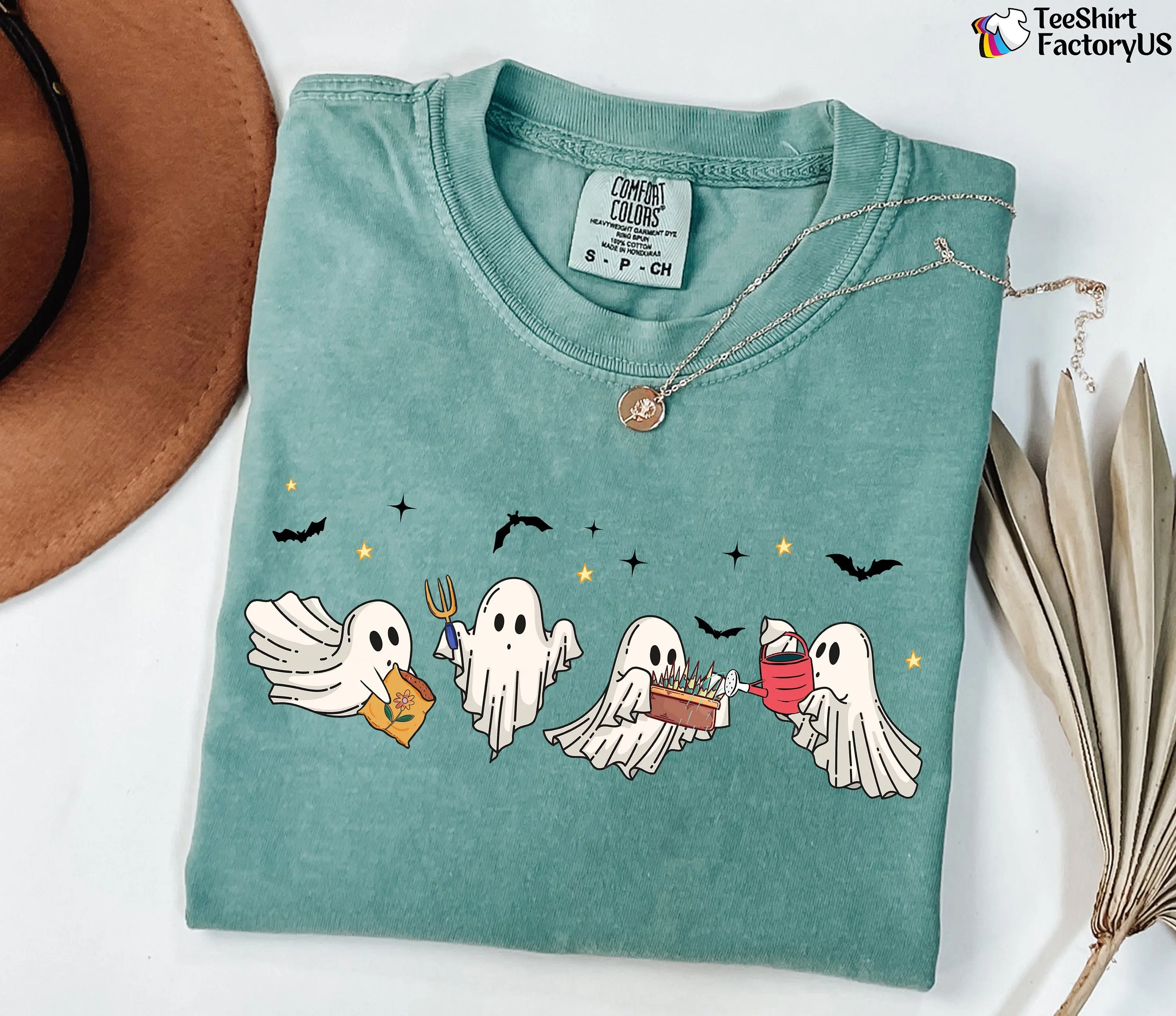 Comfort Colors Ghost Plant Lady Shirt, Halloween Spooky Season Graphic Tee, Gardening Lover Gift - photo 4