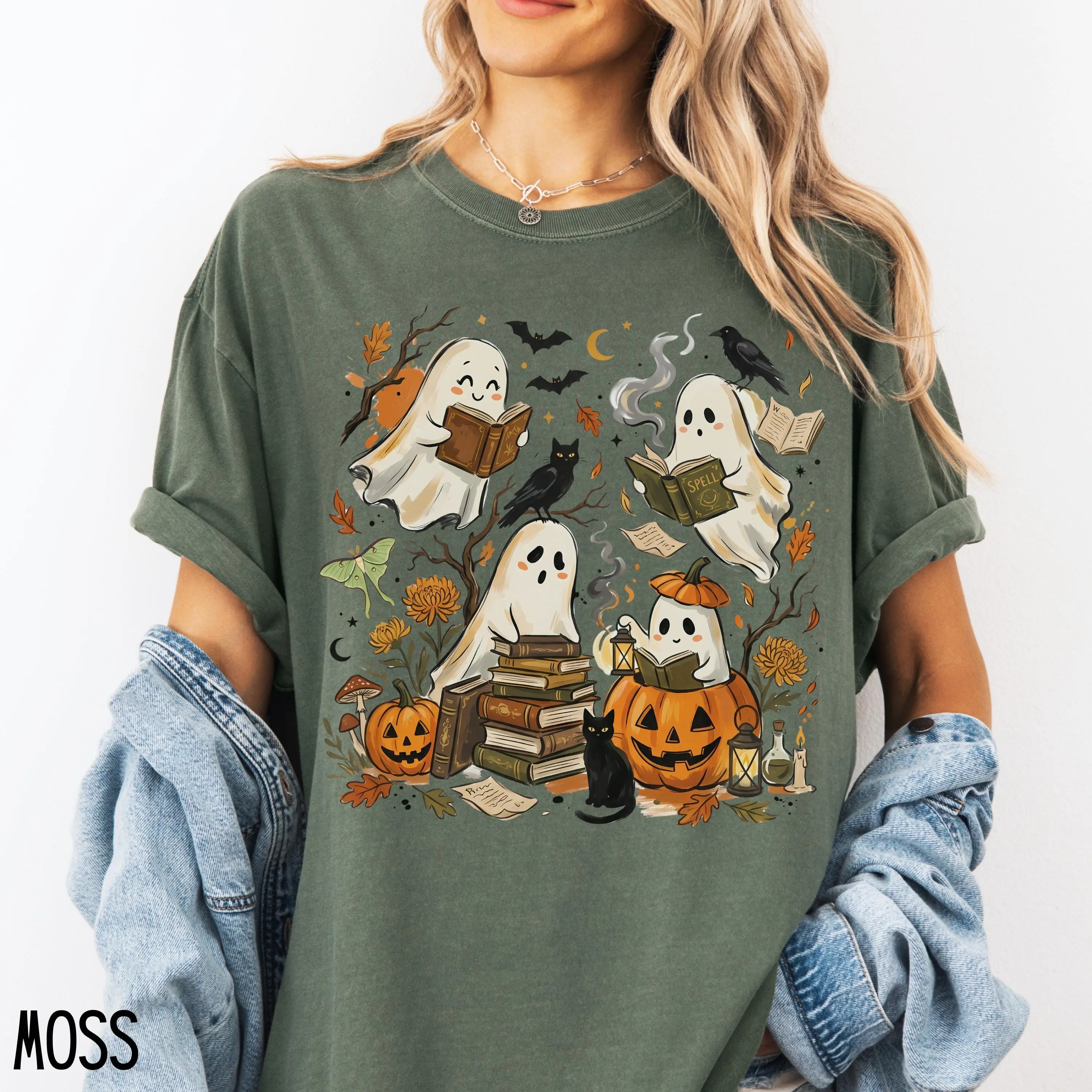 Comfort Colors Ghost Reading Books Shirt, Librarian Halloween Tee, Spooky Season Book Lover Gift