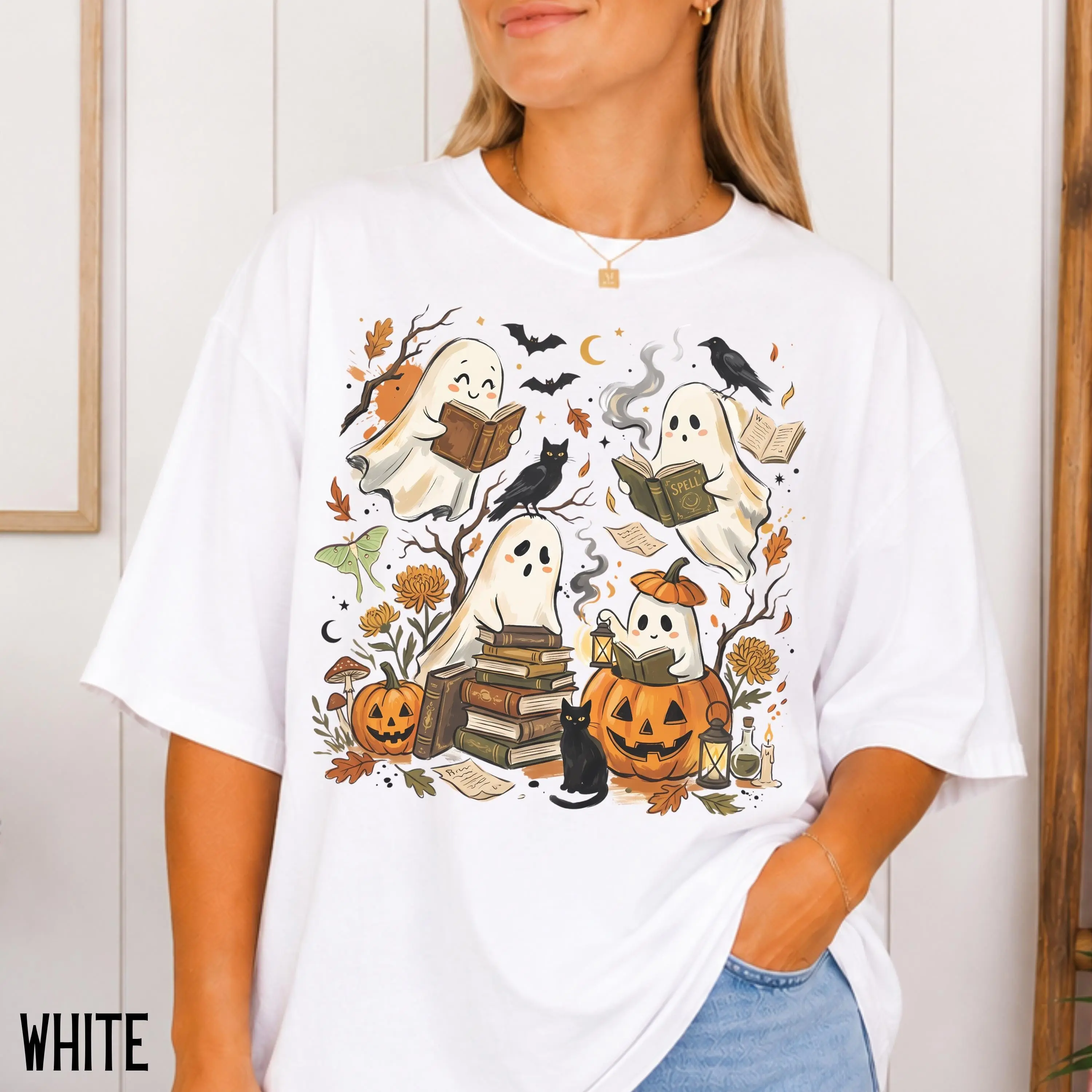 Comfort Colors Ghost Reading Books Shirt, Librarian Halloween Tee, Spooky Season Book Lover Gift - photo 2