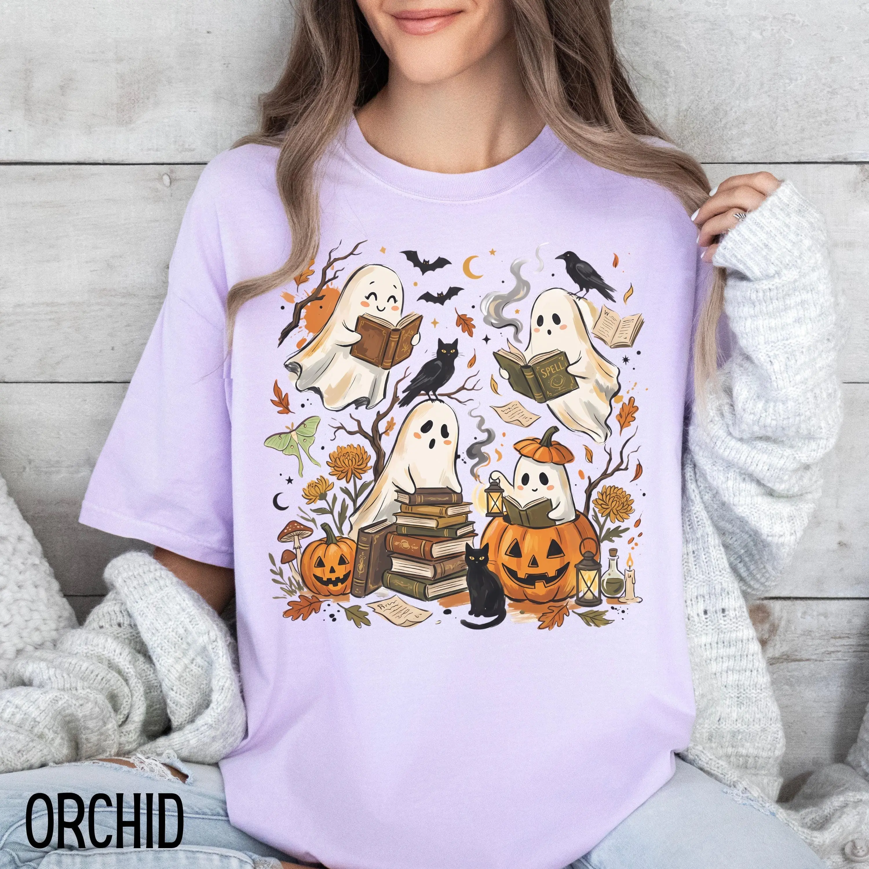 Comfort Colors Ghost Reading Books Shirt, Librarian Halloween Tee, Spooky Season Book Lover Gift - photo 3