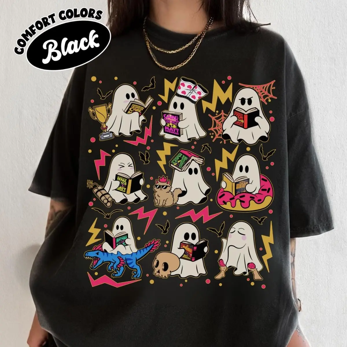 Comfort Colors Ghost Reading Dungeon Crawler Carl Shirt, Funny Spooky Princess Donut Tee, Cute Fall Bookish Top