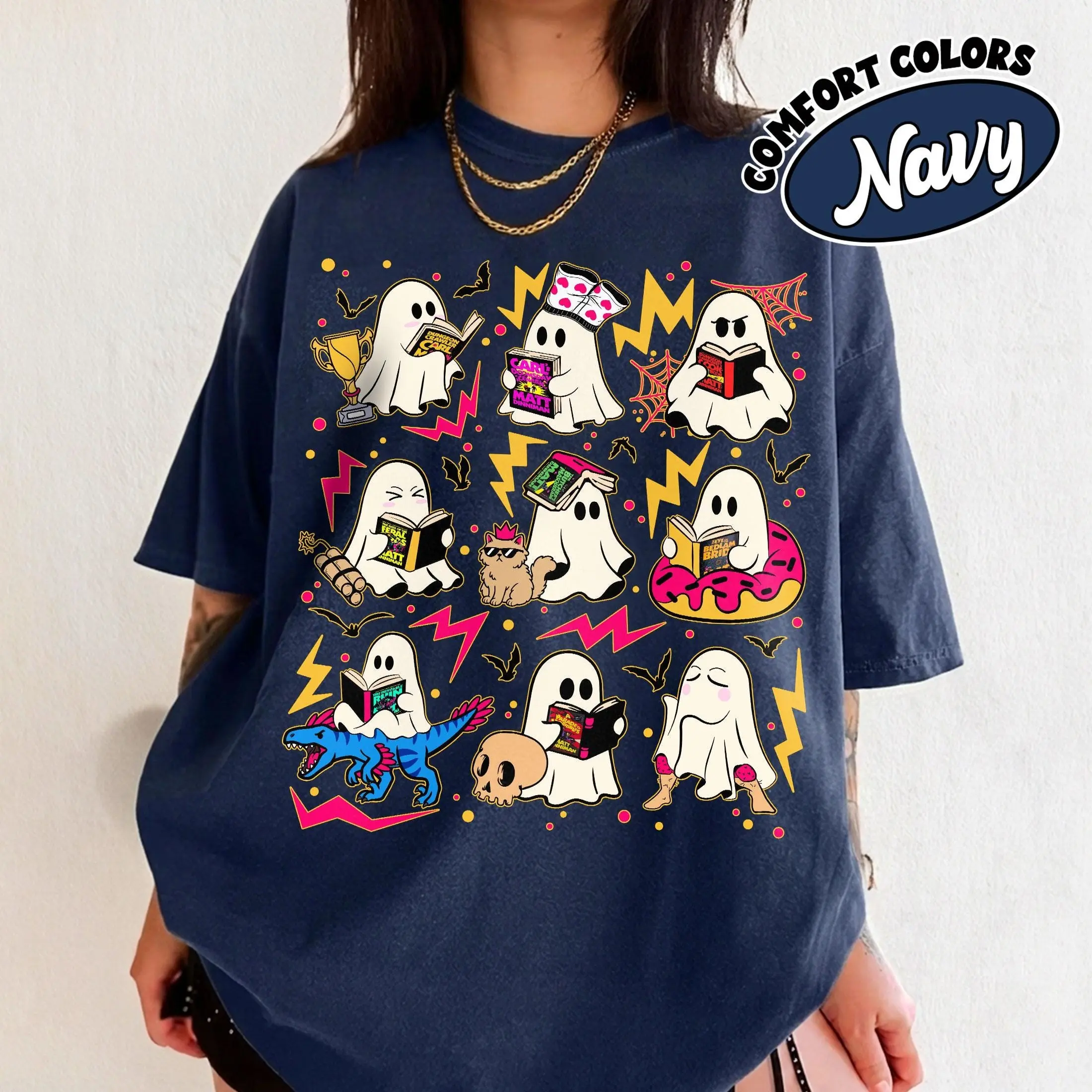 Comfort Colors Ghost Reading Dungeon Crawler Carl Shirt, Funny Spooky Princess Donut Tee, Cute Fall Bookish Top - photo 2