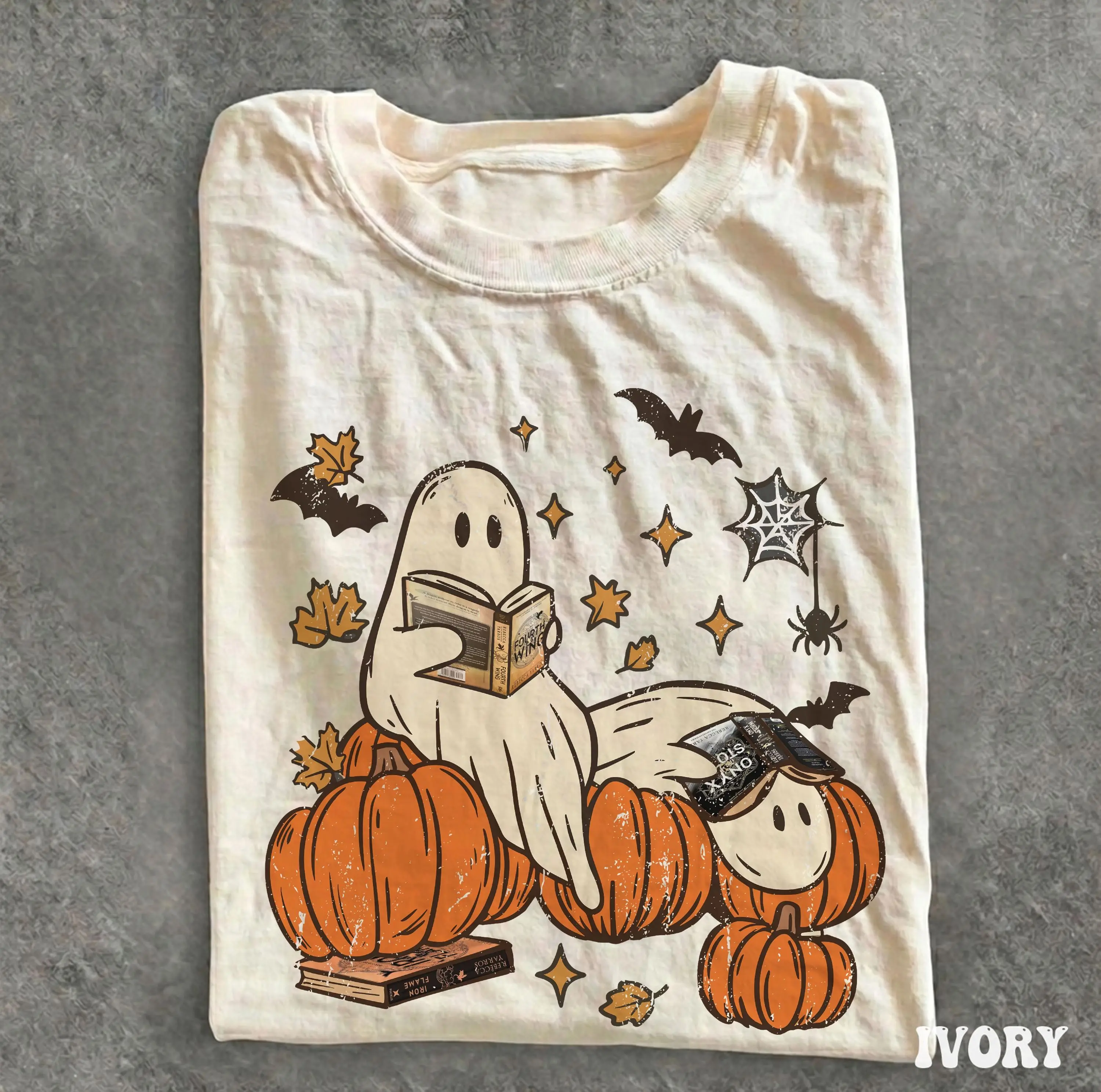 Comfort Colors Ghost Reading Fourth Wing Shirt, Bookish Halloween Graphic Tee, Gifts For Readers