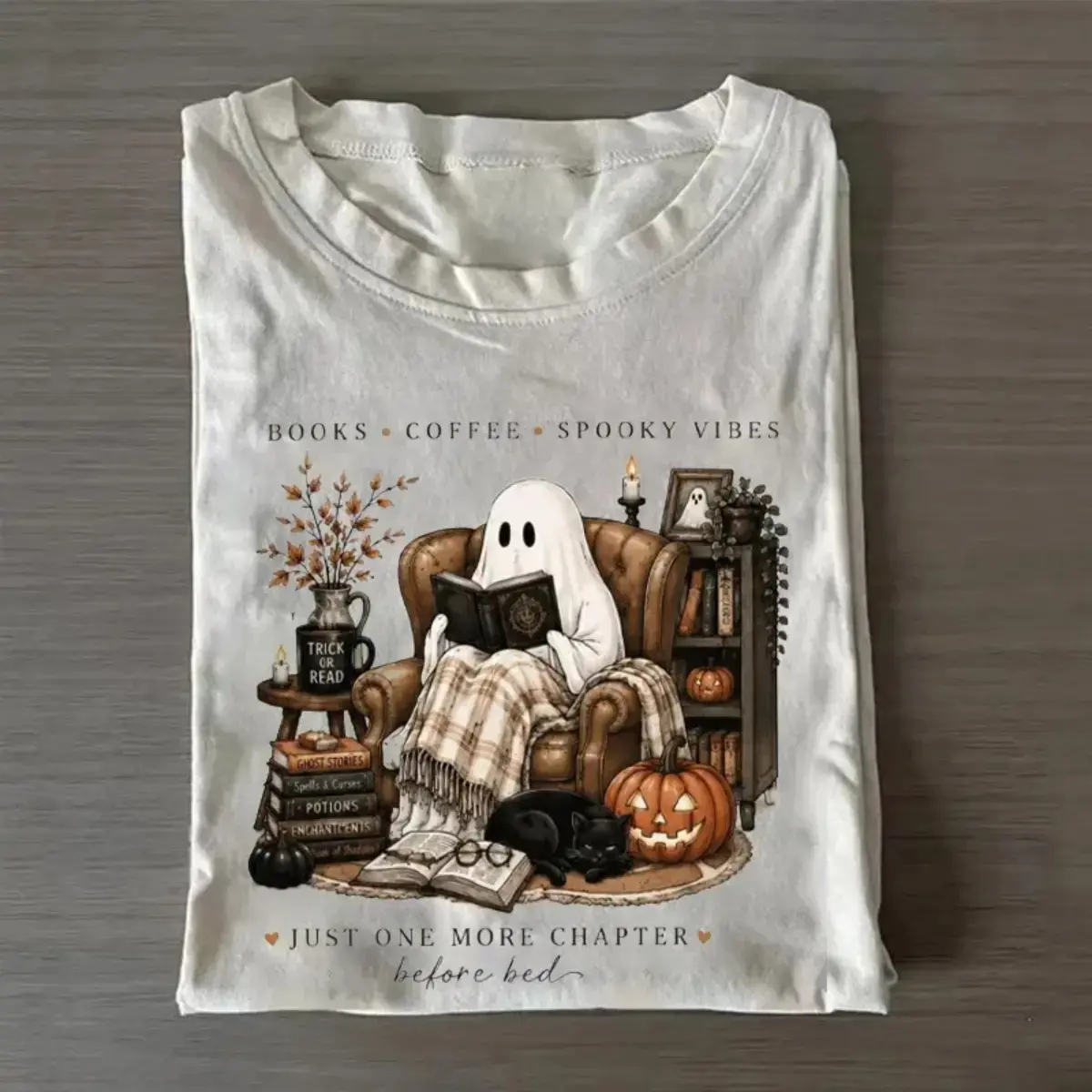 Comfort Colors Ghost Reading Halloween Shirt, Books Coffee Spooky Vibes Tee, Cozy Cute Fall Book Lover Graphic Top