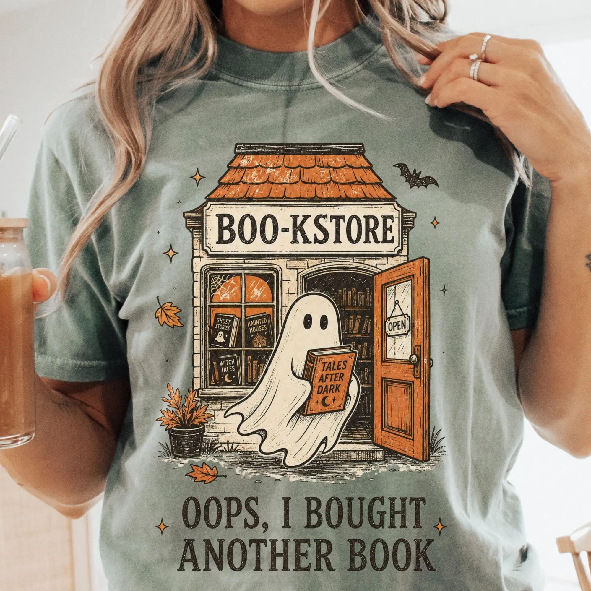 Comfort Colors Ghost Reading Sweatshirt, Halloween Bookstore Fall Book Lover Graphic Top - photo 3