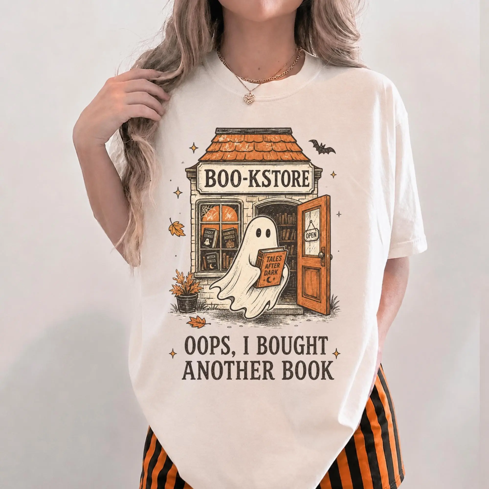 Comfort Colors Ghost Reading Sweatshirt, Halloween Bookstore Fall Book Lover Graphic Top - photo 4