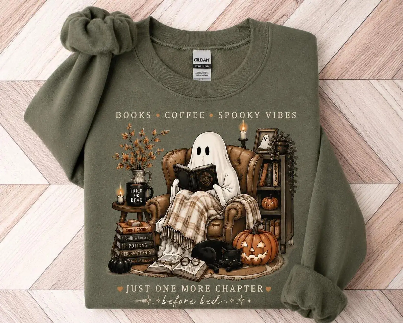 Comfort Colors Ghost Reading Sweatshirt for Women, Cozy Halloween Book Lover Tee, Cute Reader Books Coffee Spooky Fall Bookish Top - photo 2