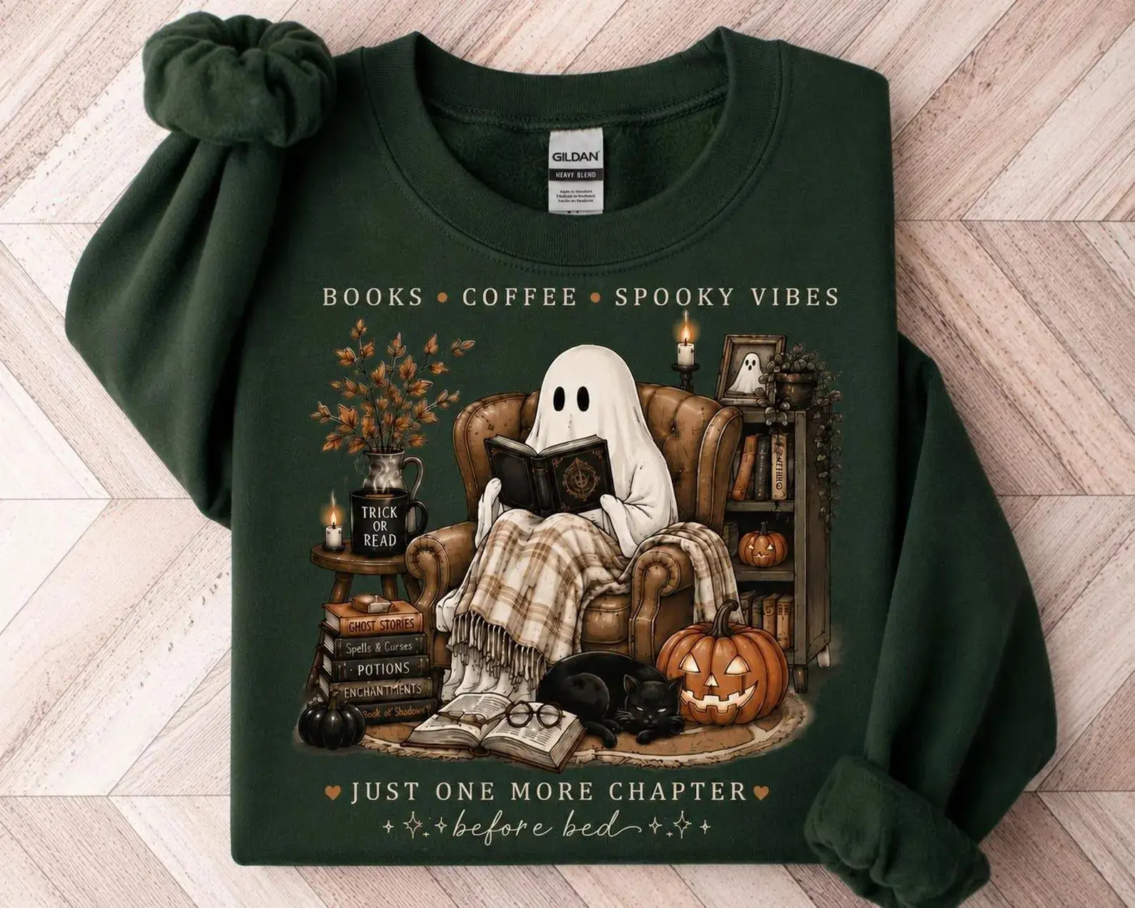 Comfort Colors Ghost Reading Sweatshirt for Women, Cozy Halloween Book Lover Tee, Cute Reader Books Coffee Spooky Fall Bookish Top - photo 4