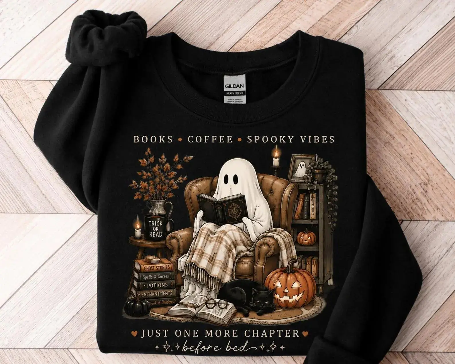 Comfort Colors Ghost Reading Sweatshirt for Women, Cozy Halloween Book Lover Tee, Cute Reader Books Coffee Spooky Fall Bookish Top - photo 5