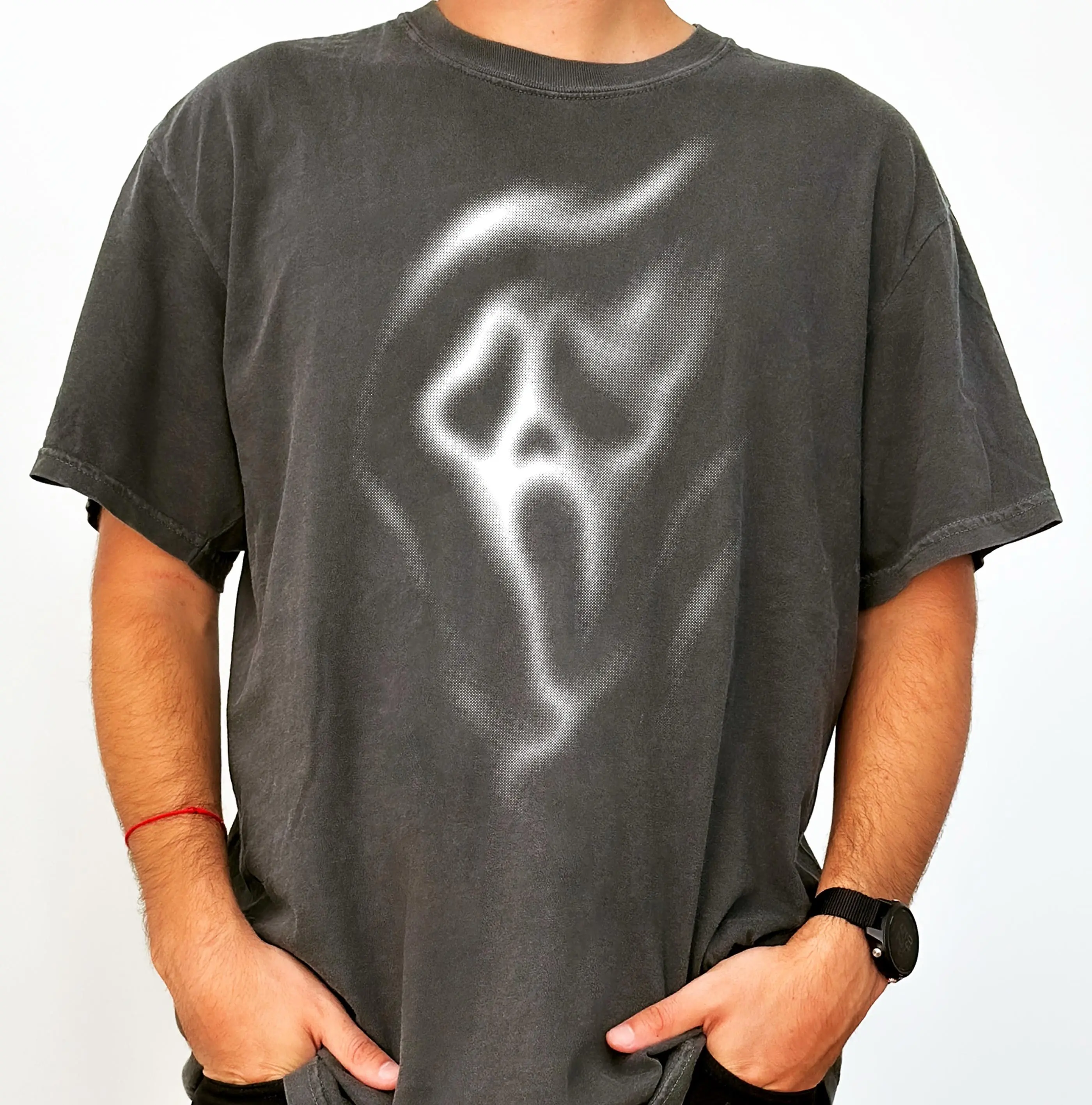 Comfort Colors Ghost Skull Blur Halftone Shirt, Horror Film Halloween Aesthetic Scary Killer Night Tee - photo 3