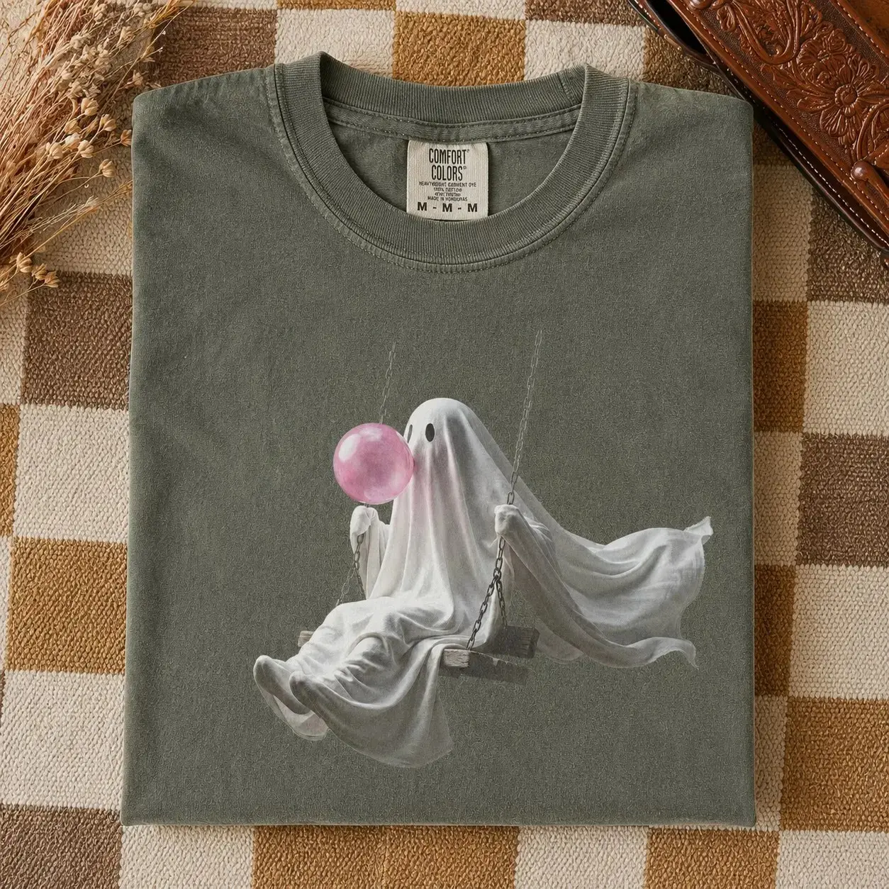 Comfort Colors Ghost Swing Halloween Shirt, Cute Pink Balloon Tee, Vintage Spooky Season Graphic T-Shirt - photo 2