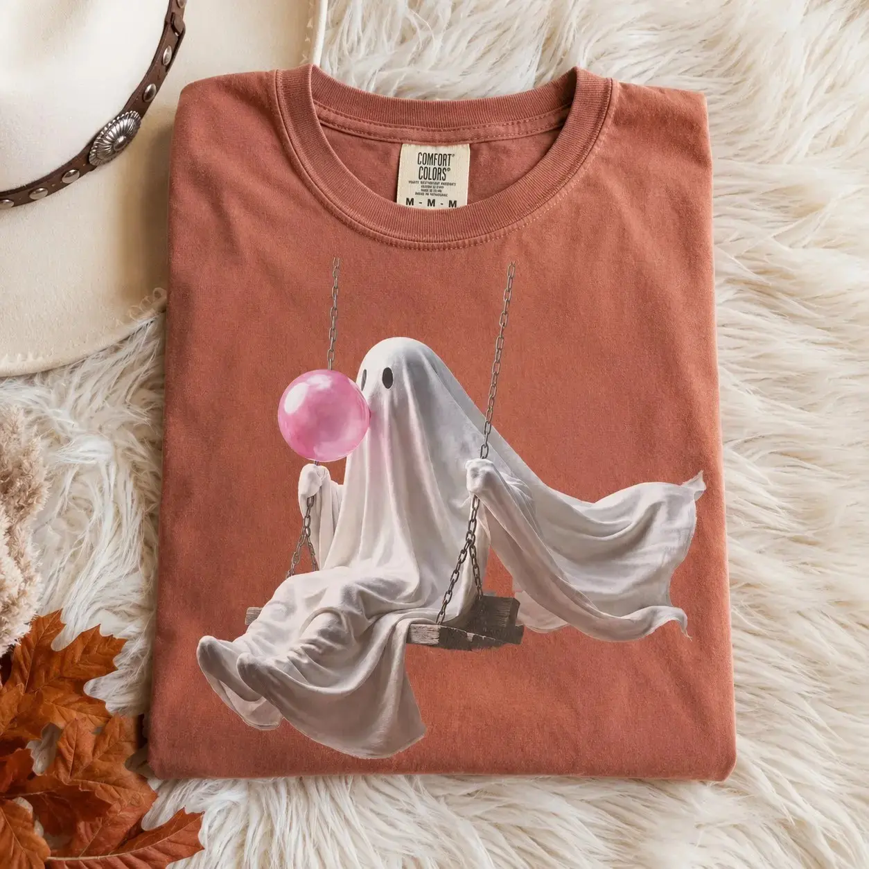 Comfort Colors Ghost Swing Halloween Shirt, Cute Pink Balloon Tee, Vintage Spooky Season Graphic T-Shirt - photo 3