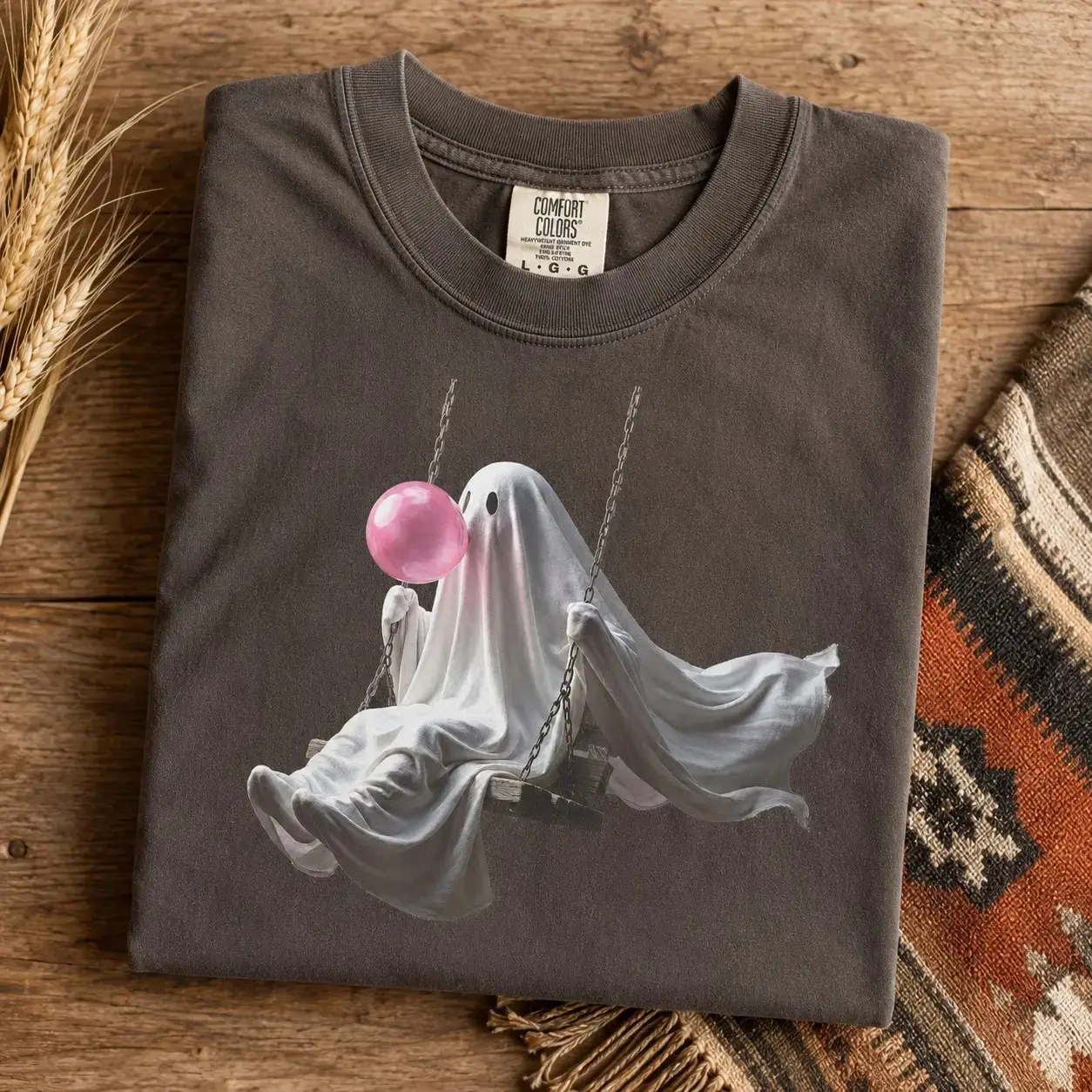 Comfort Colors Ghost Swing Halloween Shirt, Cute Pink Balloon Tee, Vintage Spooky Season Graphic T-Shirt - photo 4