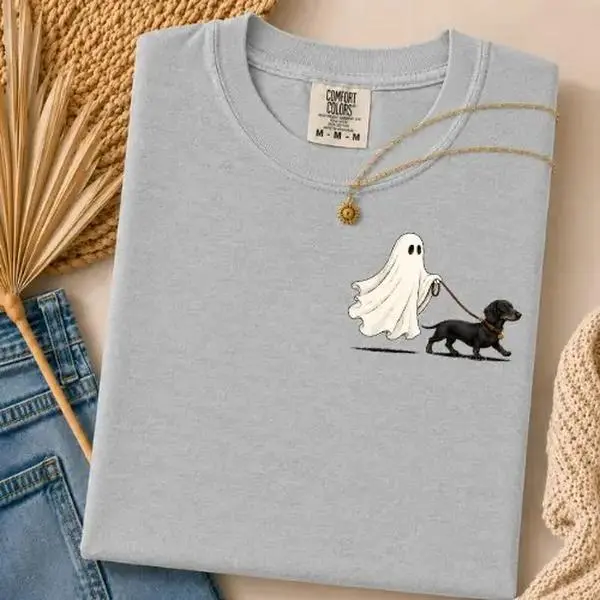 Comfort Colors Ghost Walking Dachshund Halloween Shirt, Cute Spooky Puppy Funny Dog Lover Tee