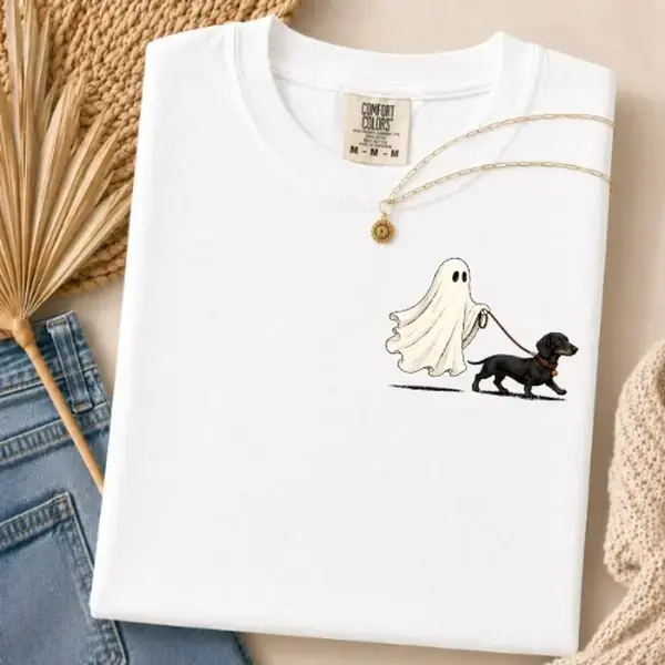 Comfort Colors Ghost Walking Dachshund Halloween Shirt, Cute Spooky Puppy Funny Dog Lover Tee - photo 2