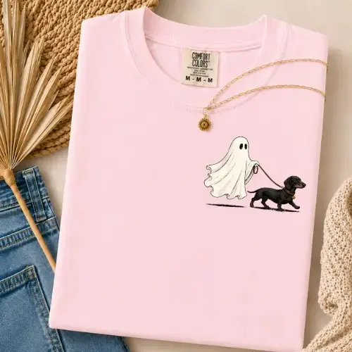 Comfort Colors Ghost Walking Dachshund Halloween Shirt, Cute Spooky Puppy Funny Dog Lover Tee - photo 3