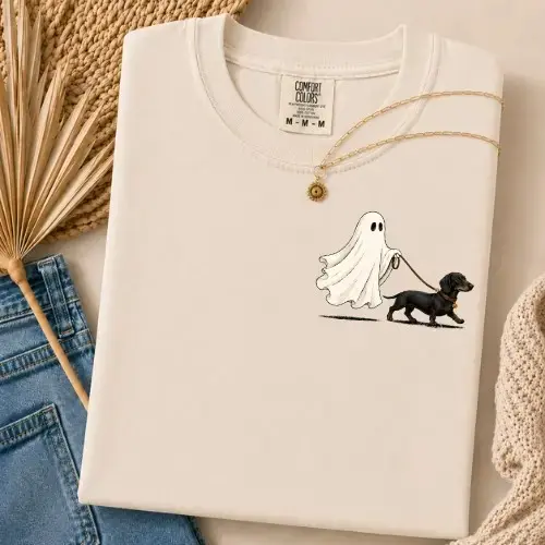 Comfort Colors Ghost Walking Dachshund Halloween Shirt, Cute Spooky Puppy Funny Dog Lover Tee - photo 4