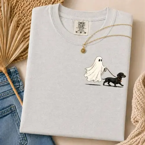 Comfort Colors Ghost Walking Dachshund Halloween Shirt, Cute Spooky Puppy Funny Dog Lover Tee - photo 5