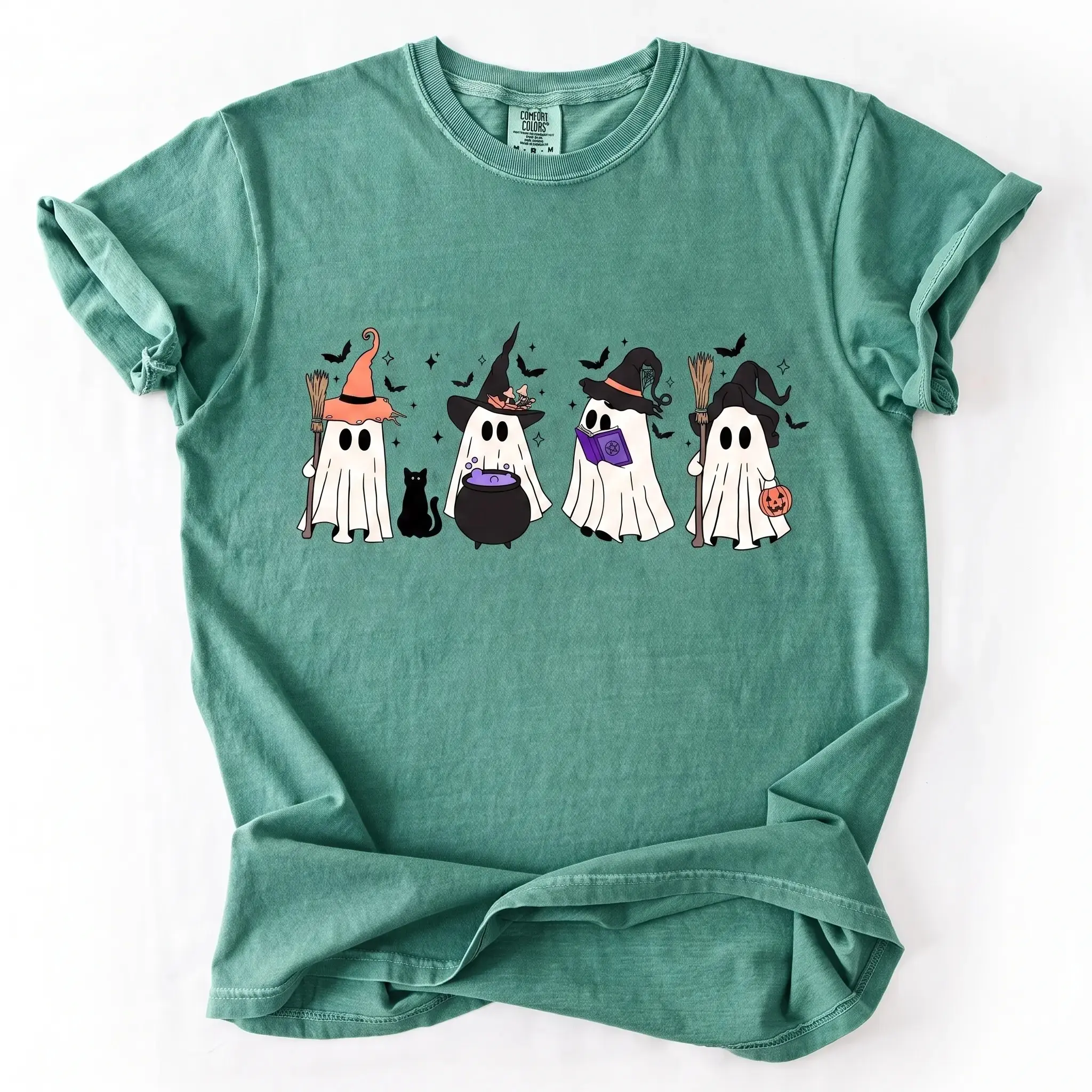 Comfort Colors Ghost Witch Halloween Shirt for Women, Funny Cute Fall Spooky Season Graphic Tee