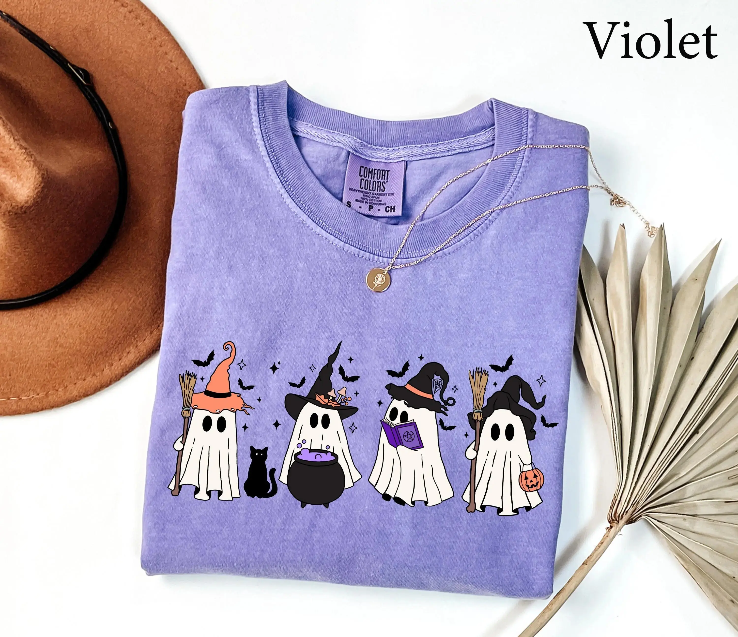 Comfort Colors Ghost Witch Halloween Shirt for Women, Funny Cute Fall Spooky Season Graphic Tee - photo 2