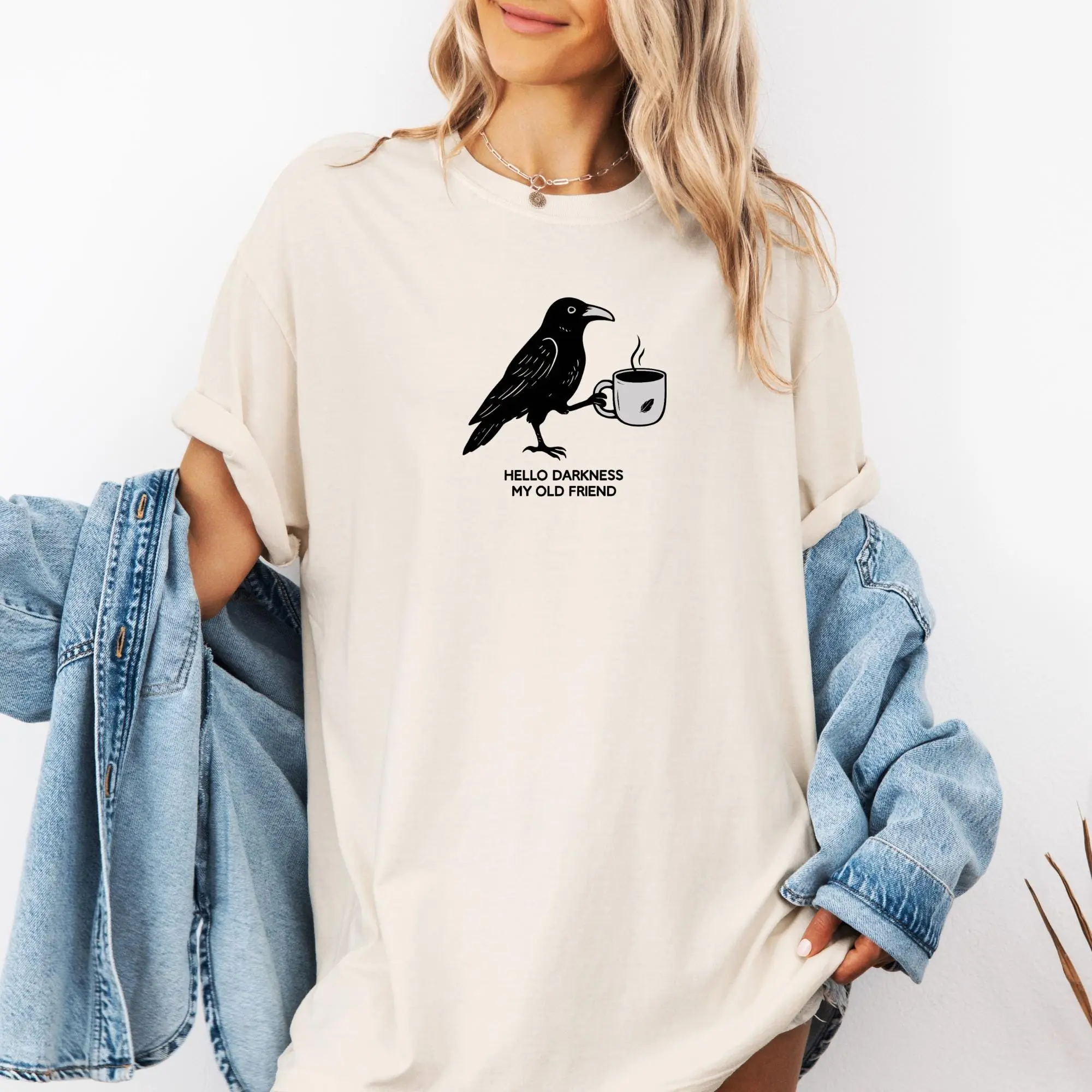Comfort Colors Raven Crow Coffee Lover Shirt, Halloween Fall Oversized Graphic Tee Gift