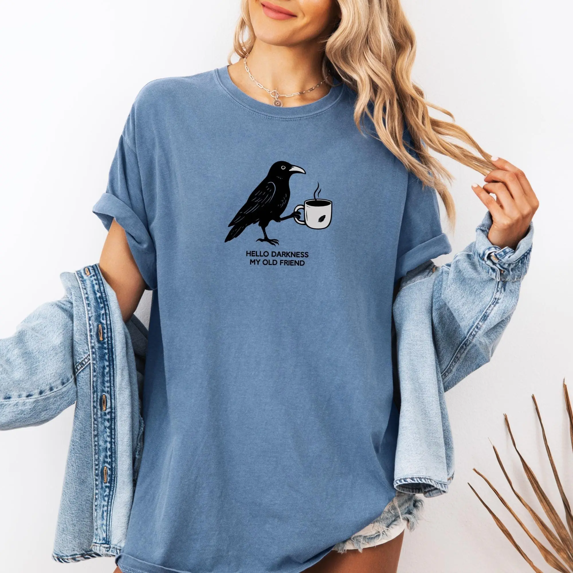 Comfort Colors Raven Crow Coffee Lover Shirt, Halloween Fall Oversized Graphic Tee Gift - photo 3