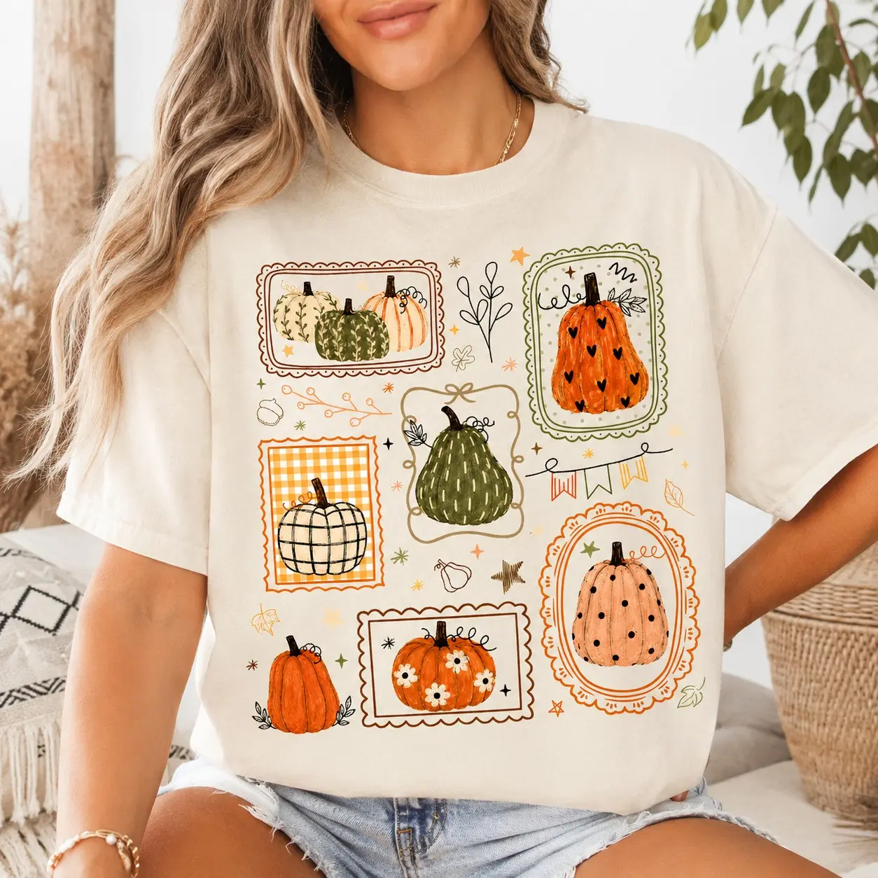 Comfort Colors Gingham Plaid Floral Pumpkin Shirt, Vintage Thanksgiving Tee, Cozy Cottagecore Autumn Top Gift