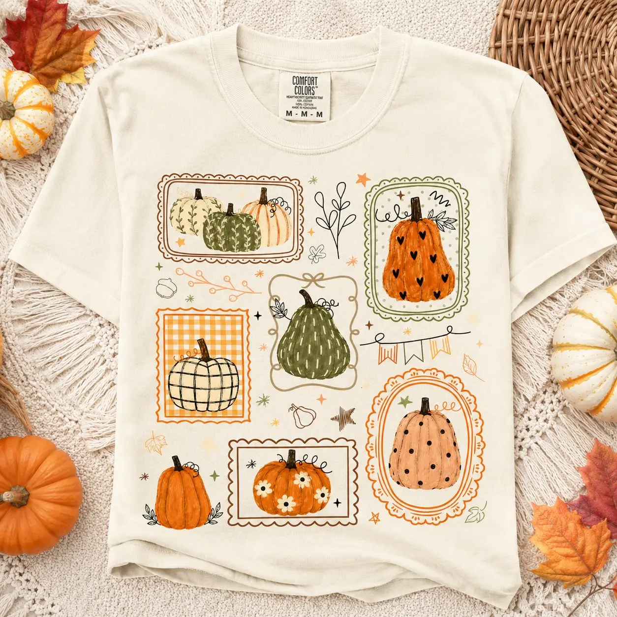 Comfort Colors Gingham Plaid Floral Pumpkin Shirt, Vintage Thanksgiving Tee, Cozy Cottagecore Autumn Top Gift - photo 2