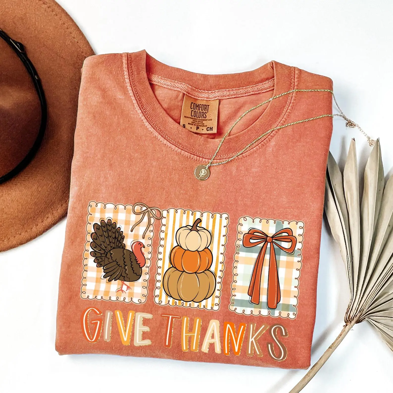 Comfort Colors Give Thanks Shirt, Coquette Thanksgiving Thankful Pumpkin Tee, Cute Fall Gift